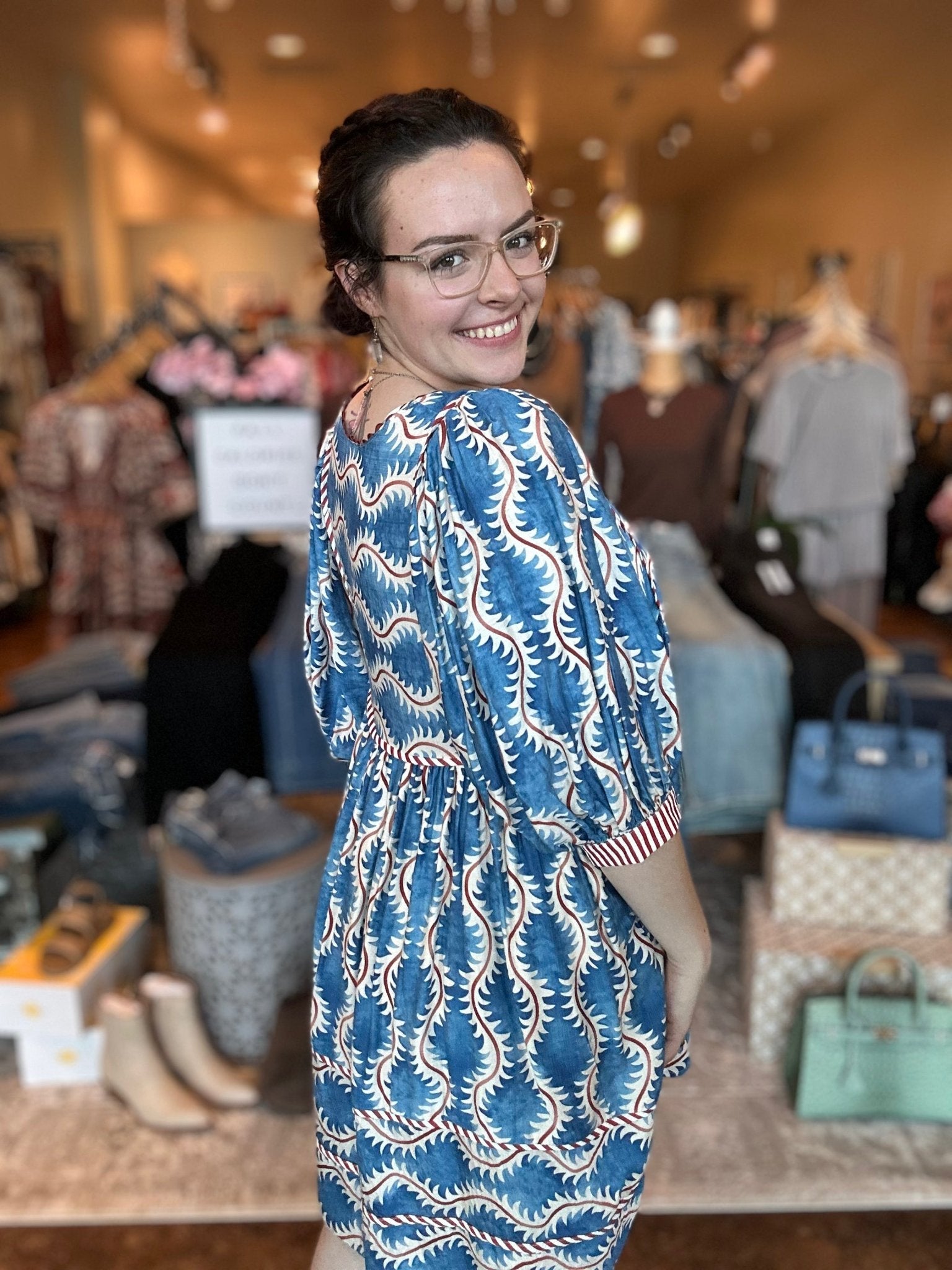 Printed V - Neck Dress - Mainstream Boutique