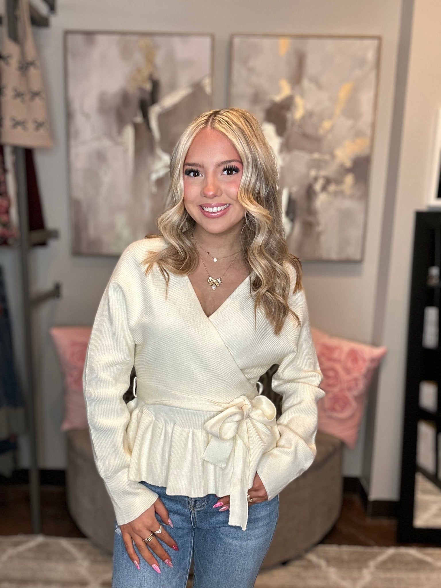 V - Neck Peplum Tie Top - Mainstream Boutique