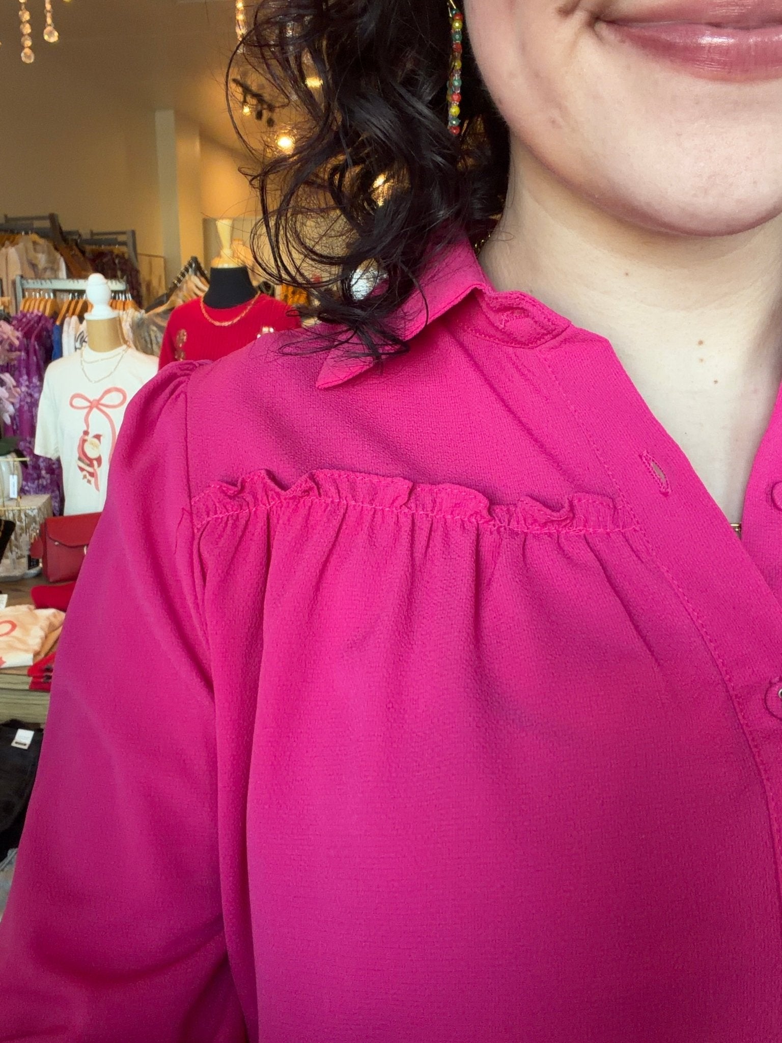 Pleated Shoulder Collar Blouse - Mainstream Boutique