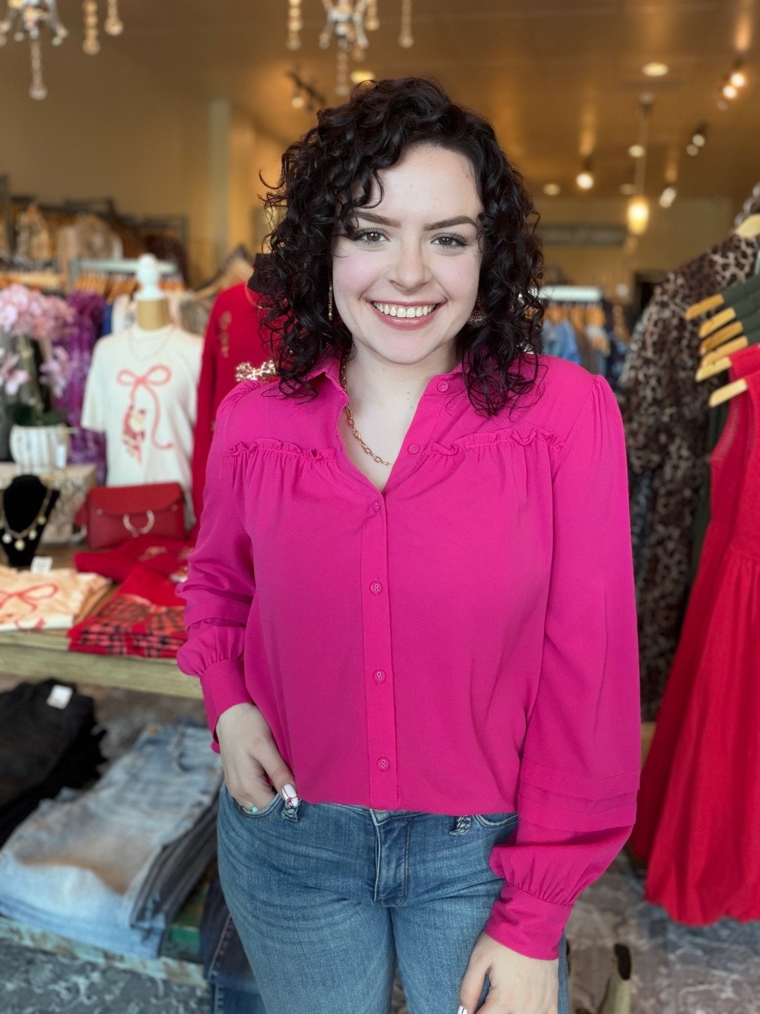 Pleated Shoulder Collar Blouse - Mainstream Boutique