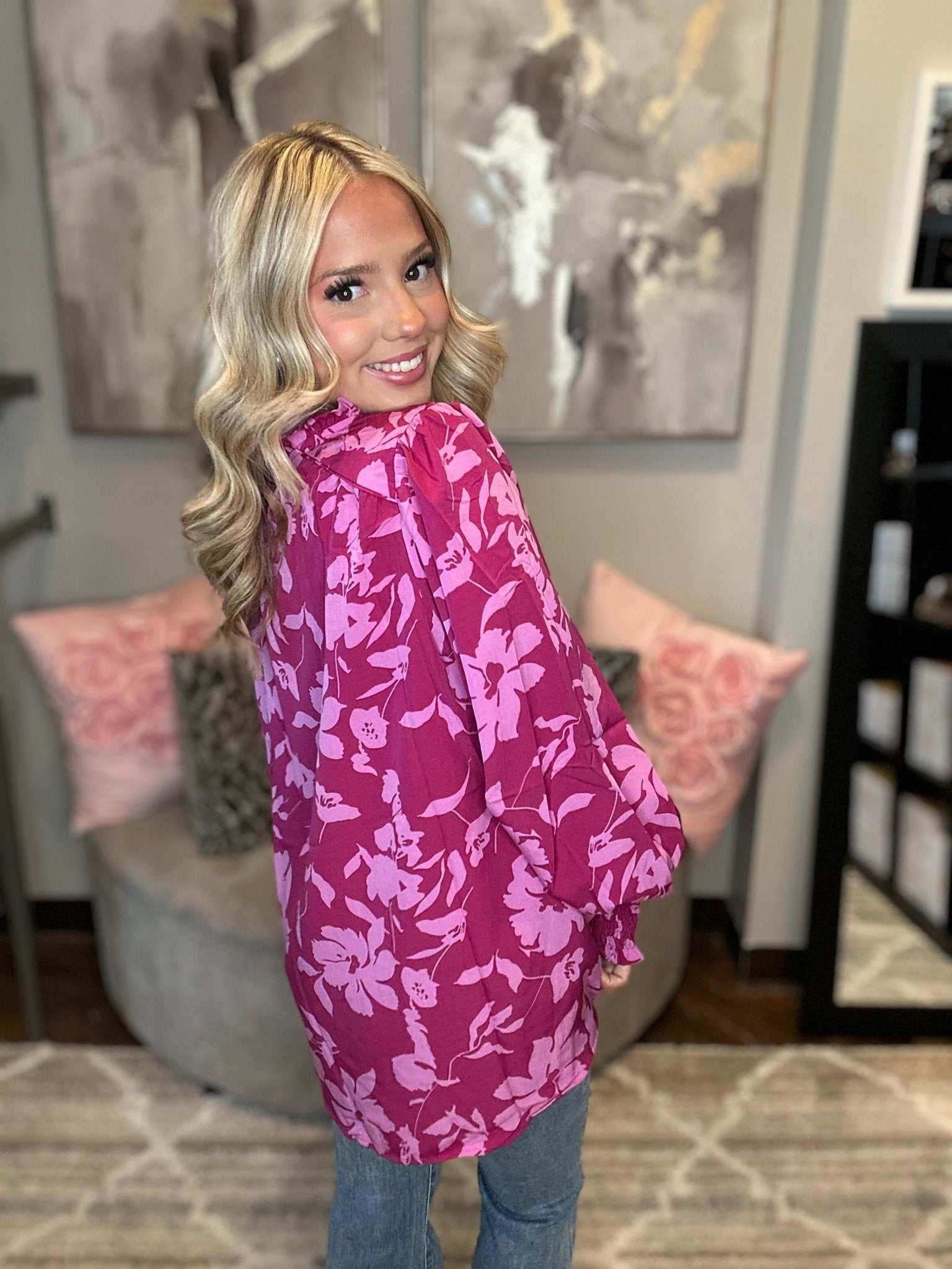 Floral Satin Tunic Top - Mainstream Boutique