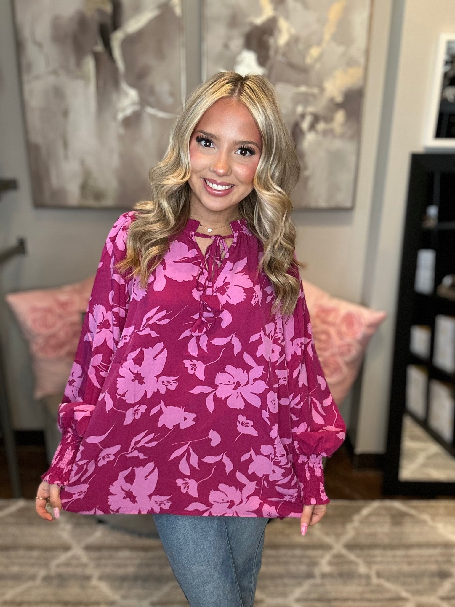 Floral Satin Tunic Top - Mainstream Boutique