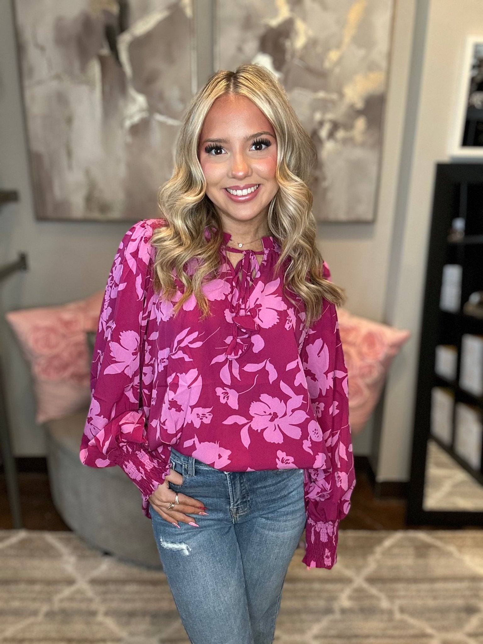 Floral Satin Tunic Top - Mainstream Boutique