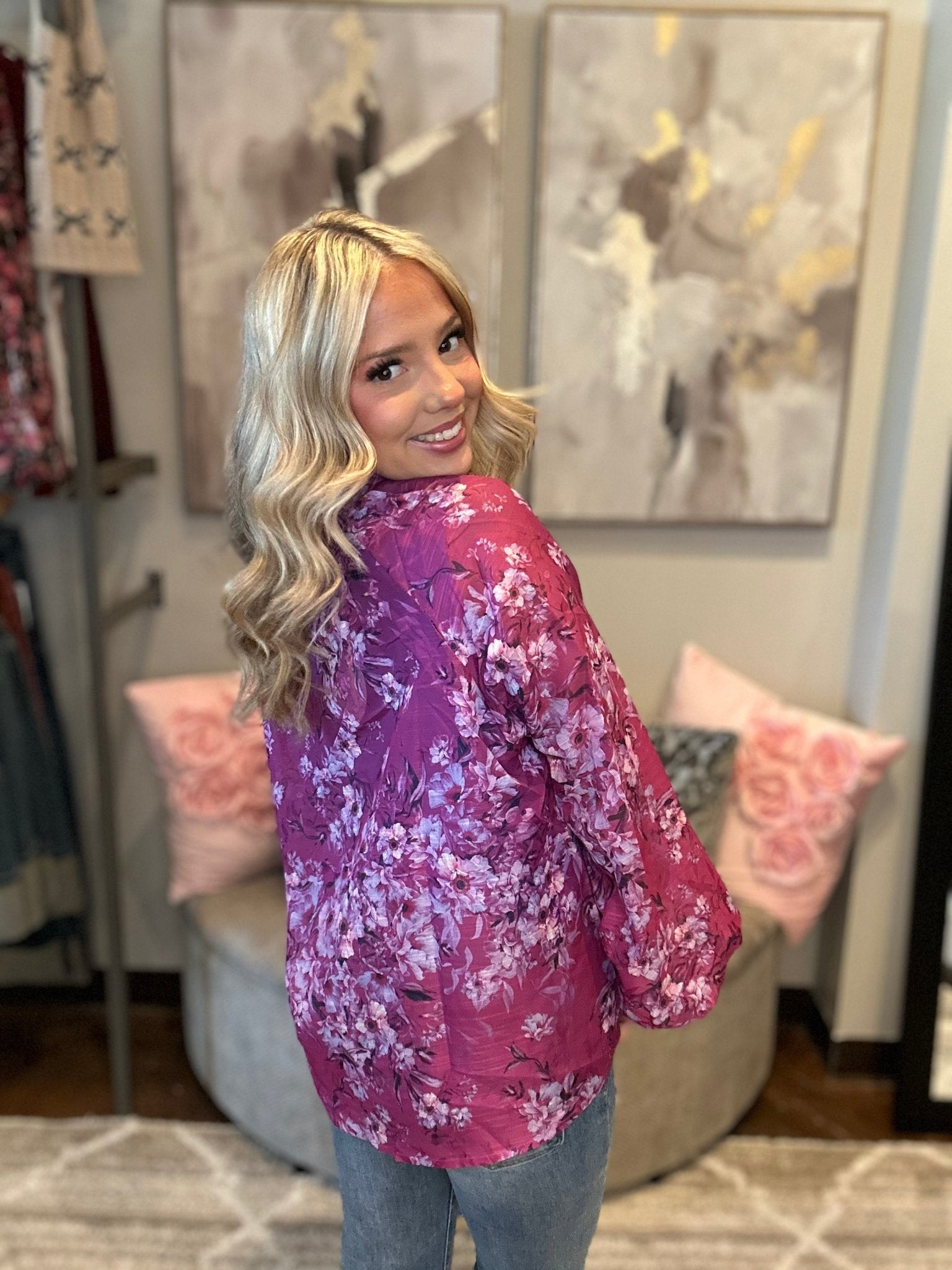 Floral Satin Button Blouse - Mainstream Boutique
