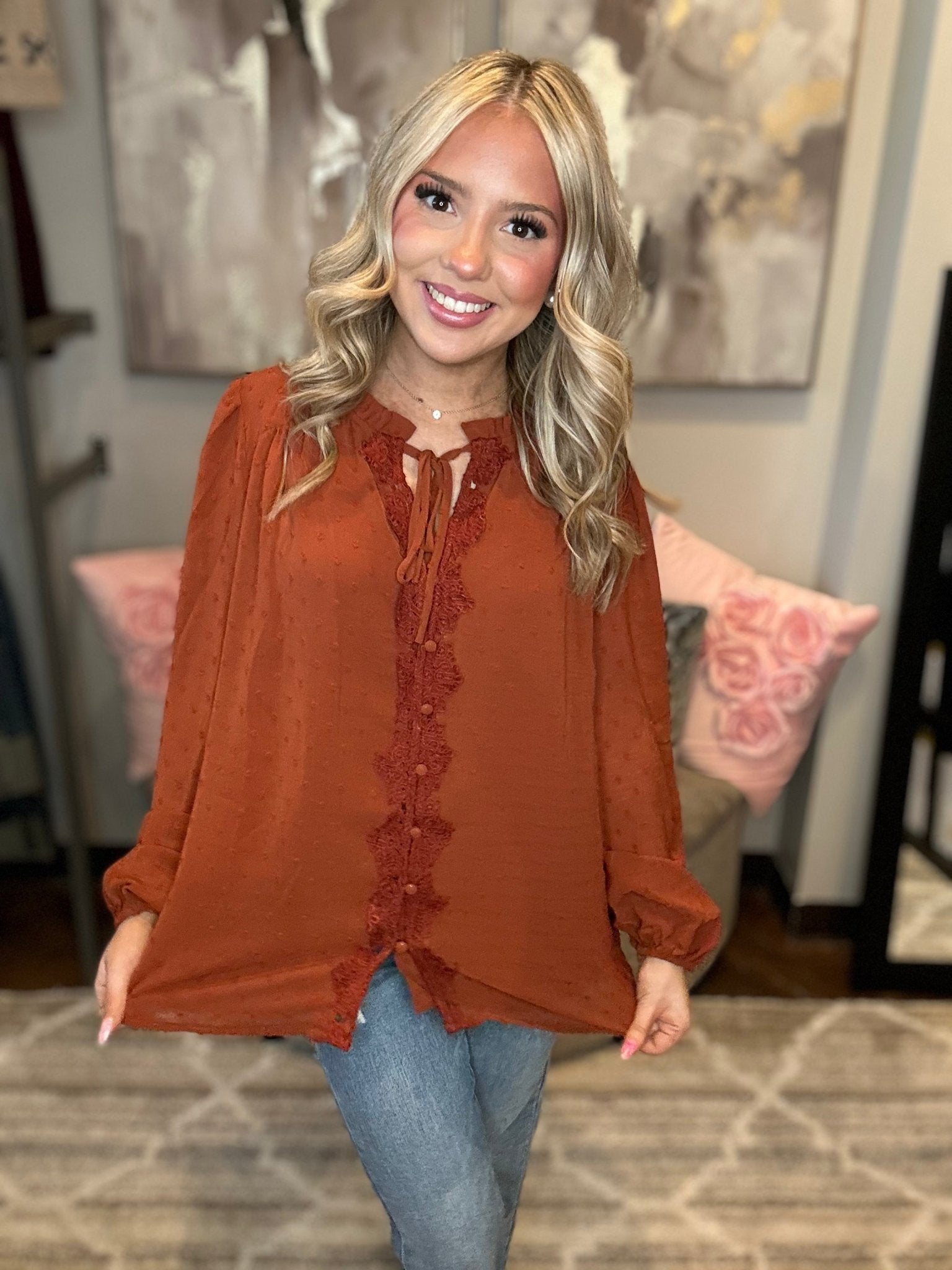 Textured Tie - Front Blouse - Mainstream Boutique