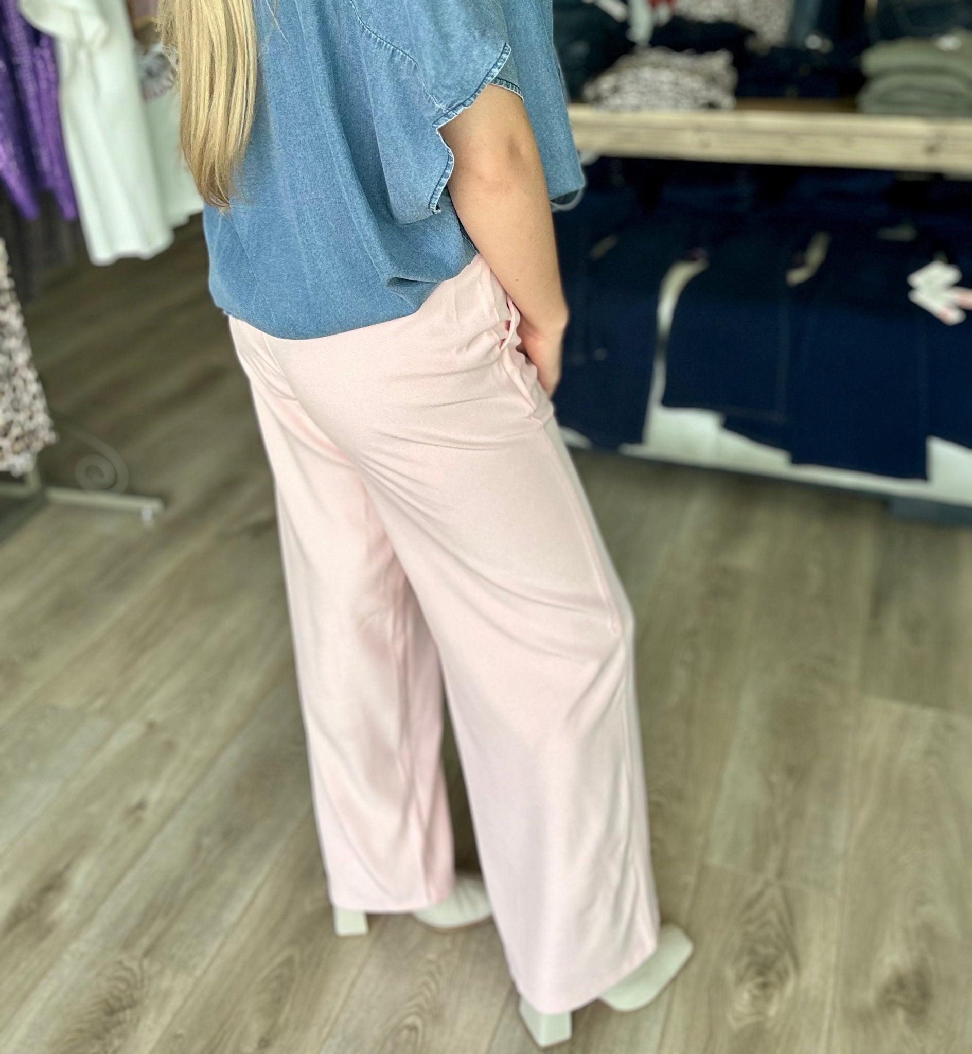 WIDE LEG WOVEN PANTS W/PINTUCK AND POCKETS - Mainstream Boutique