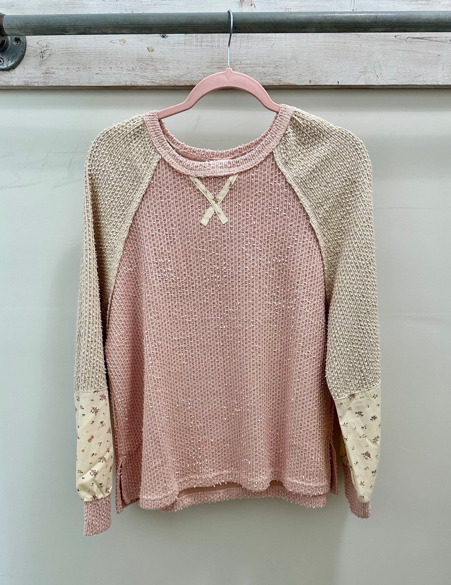 NT12328 BLOCK SWEATER W/SLEEVE DETAIL - Mainstream Boutique