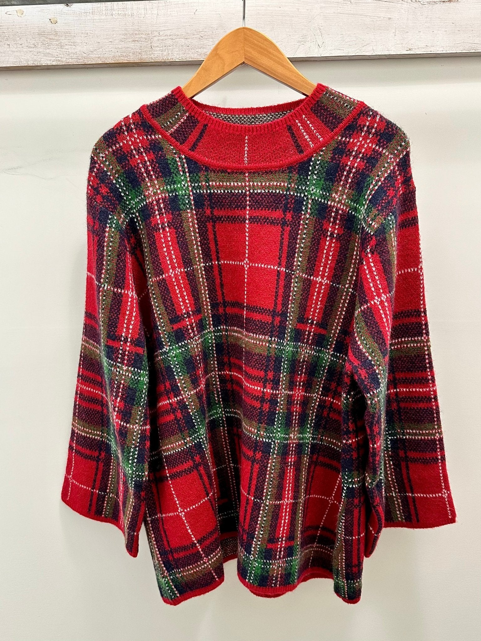 Plaid Long Sleeve Mock Neck Sweater Top - Mainstream Boutique