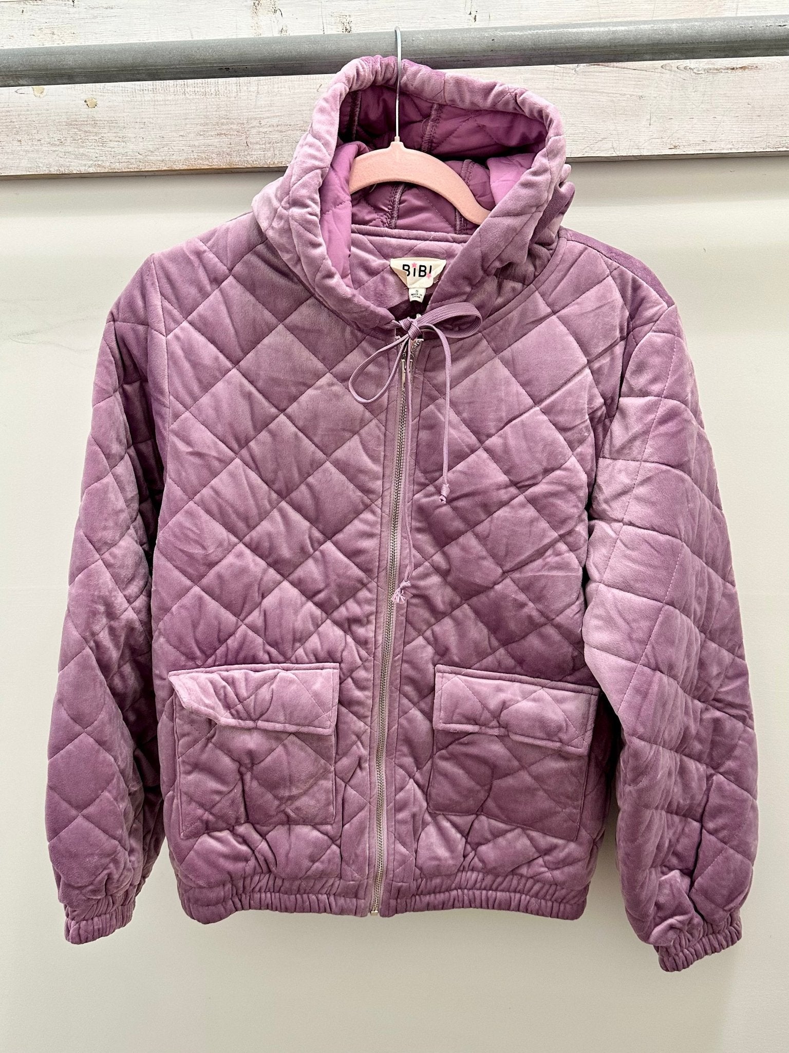 Quilted Velvet Hood Jacket With Pocket - Mainstream Boutique