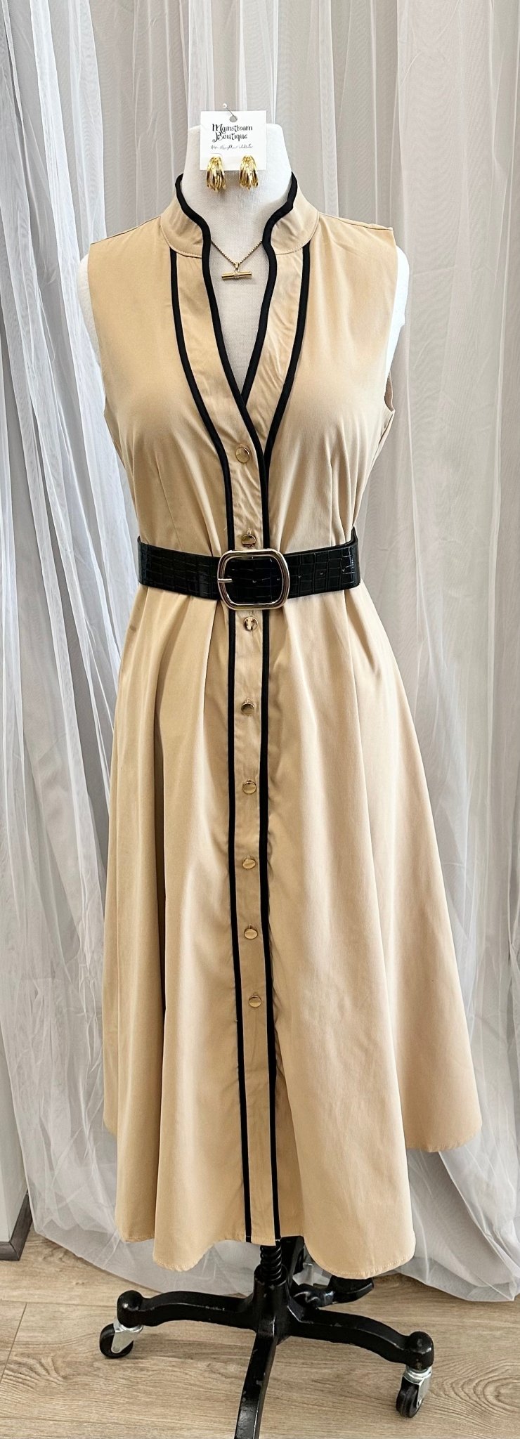 SLEEVELESS BELTED DRESS - Mainstream Boutique