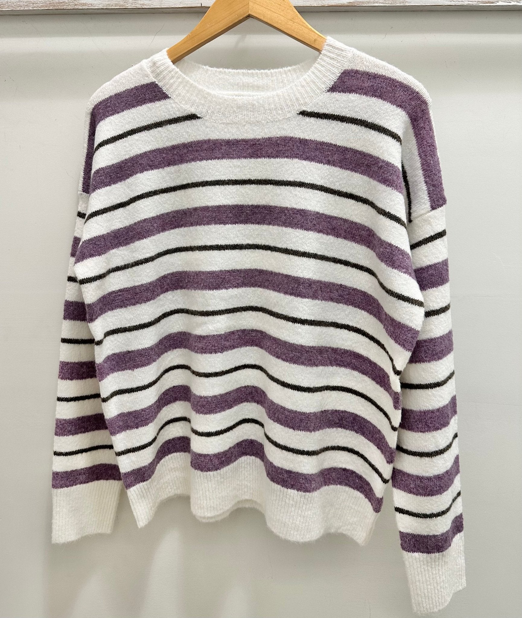 CREW NECK, LONG SLEEVE, STRIPED, SUPER SOFT PULLOVER SWEATER - Mainstream Boutique