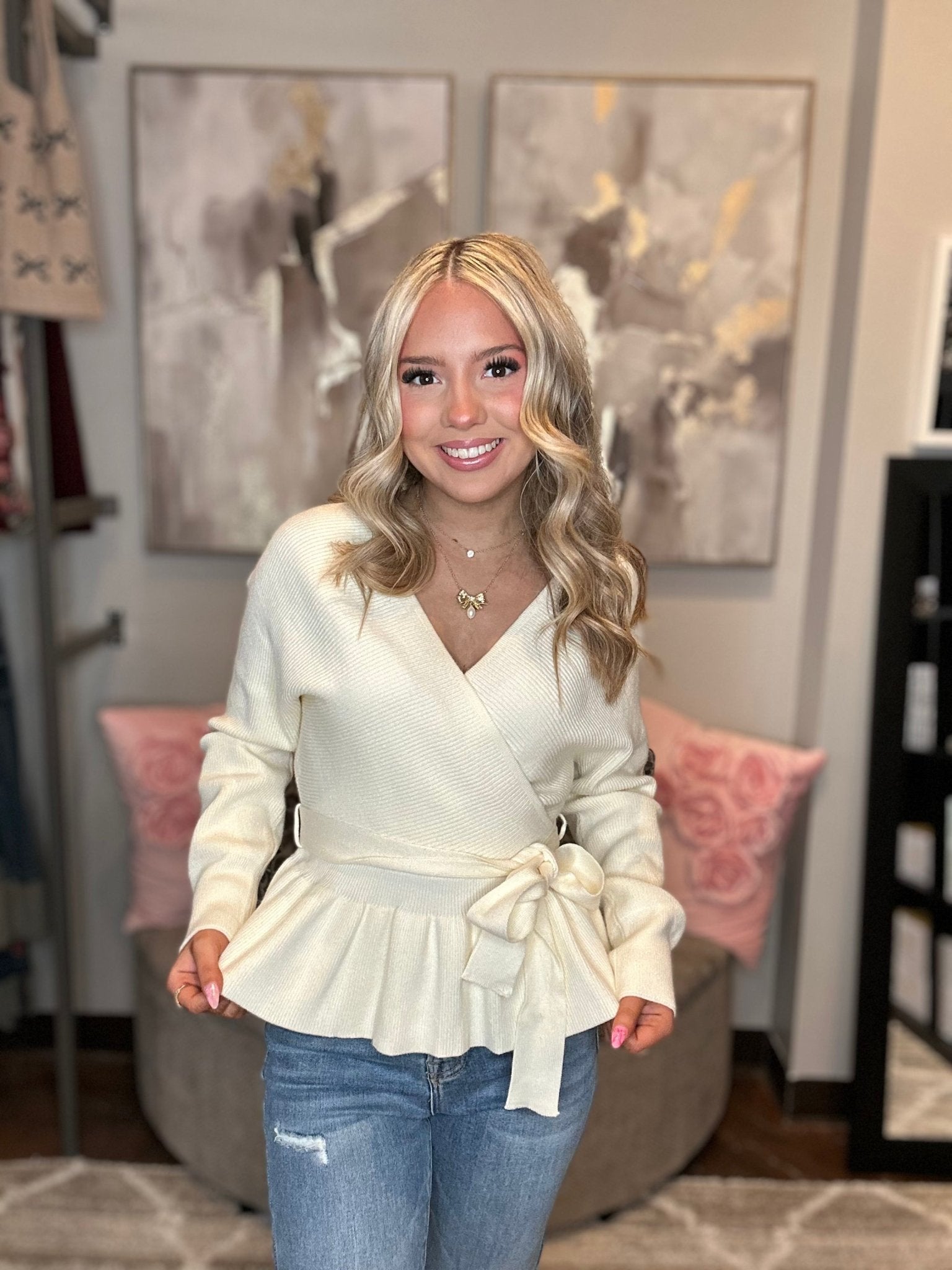Peplum Sweater Top Wrap Style - Mainstream Boutique
