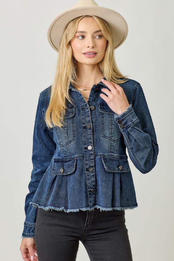 Washed Denim Peplum Jacket