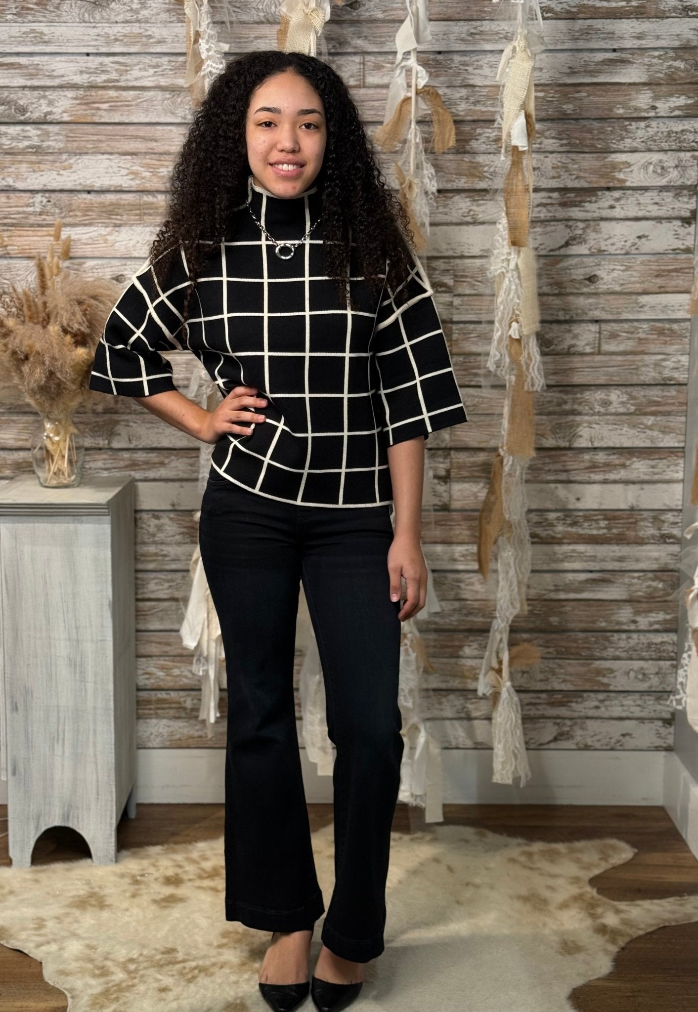 Checkmate Mock Neck Top - Mainstream Boutique