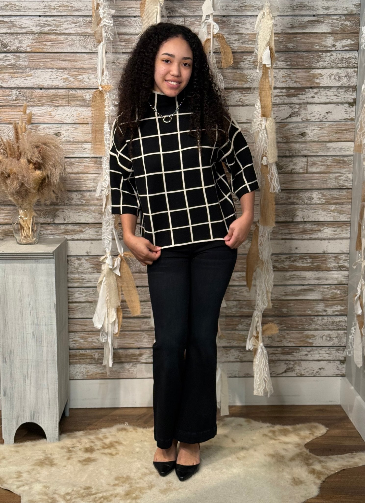 Checkmate Mock Neck Top - Mainstream Boutique
