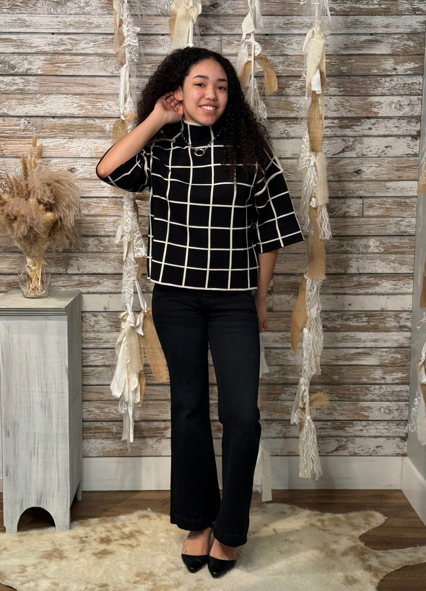 Checkmate Mock Neck Top - Mainstream Boutique