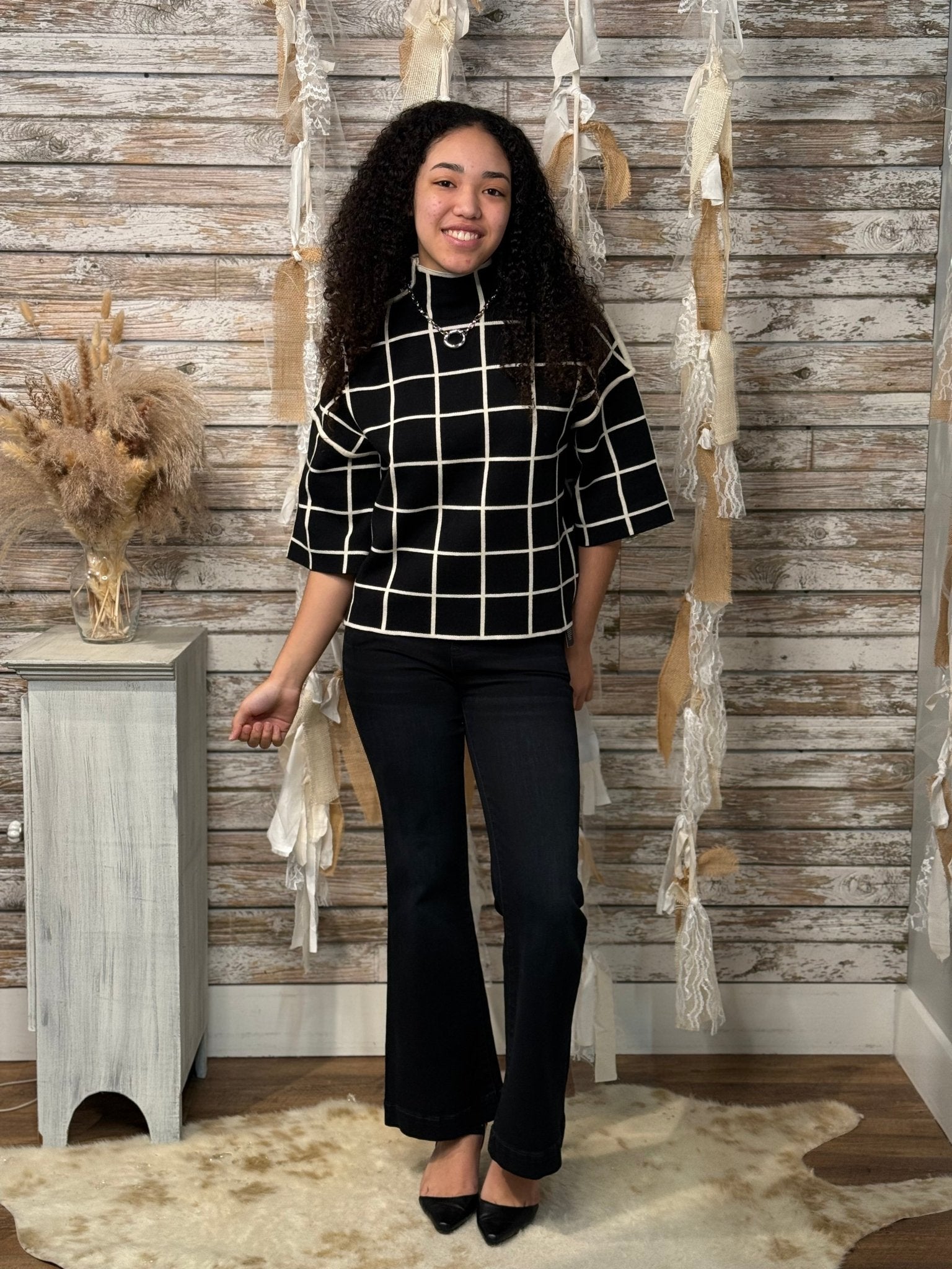 Checkmate Mock Neck Top - Mainstream Boutique