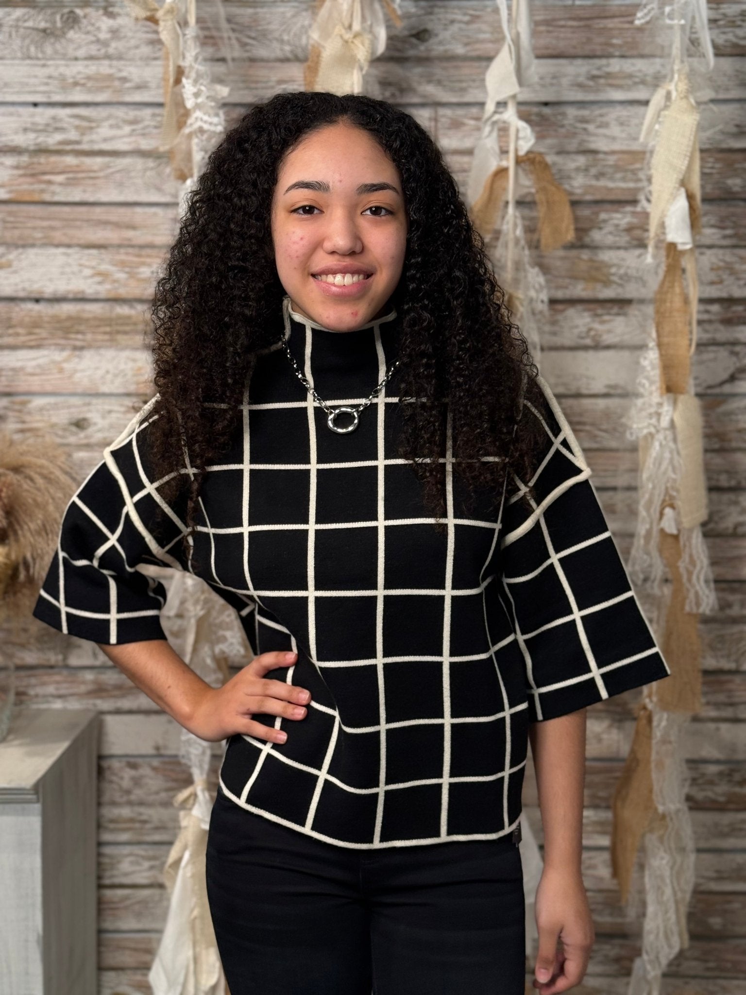Checkmate Mock Neck Top - Mainstream Boutique