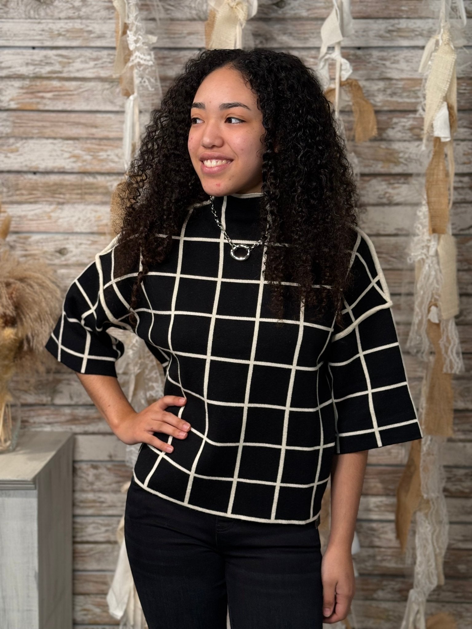 Checkmate Mock Neck Top - Mainstream Boutique