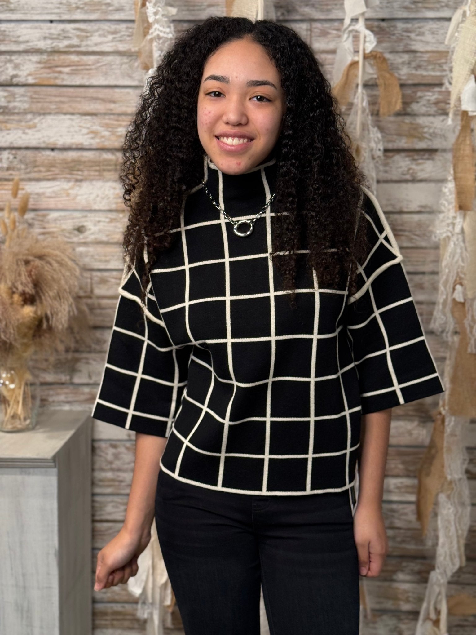 Checkmate Mock Neck Top - Mainstream Boutique