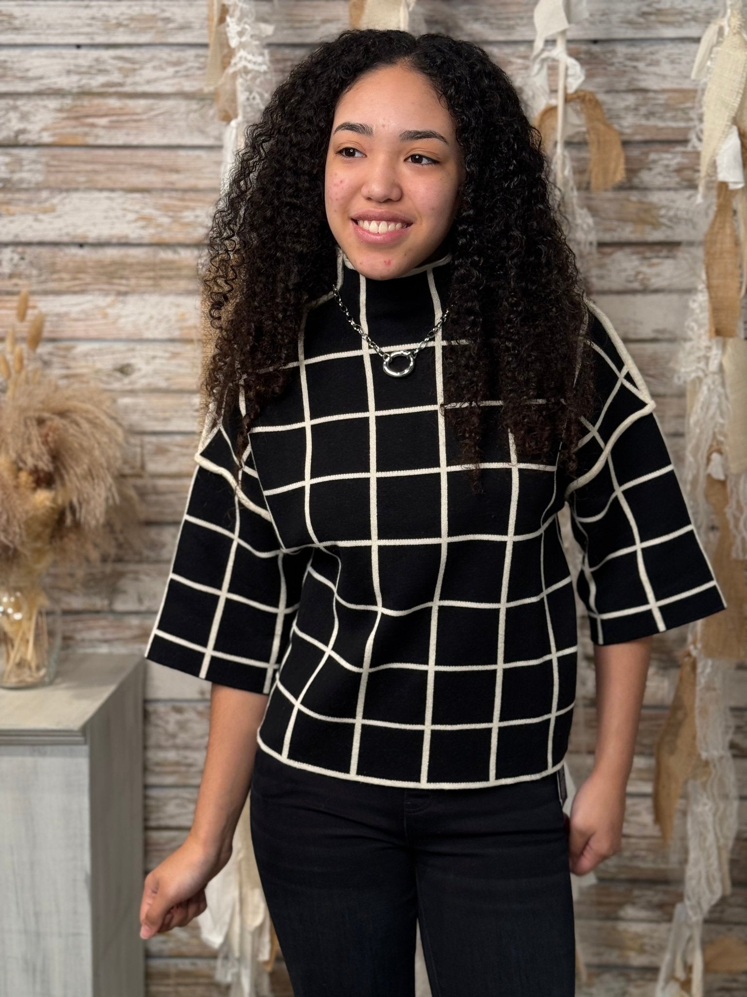 Checkmate Mock Neck Top - Mainstream Boutique