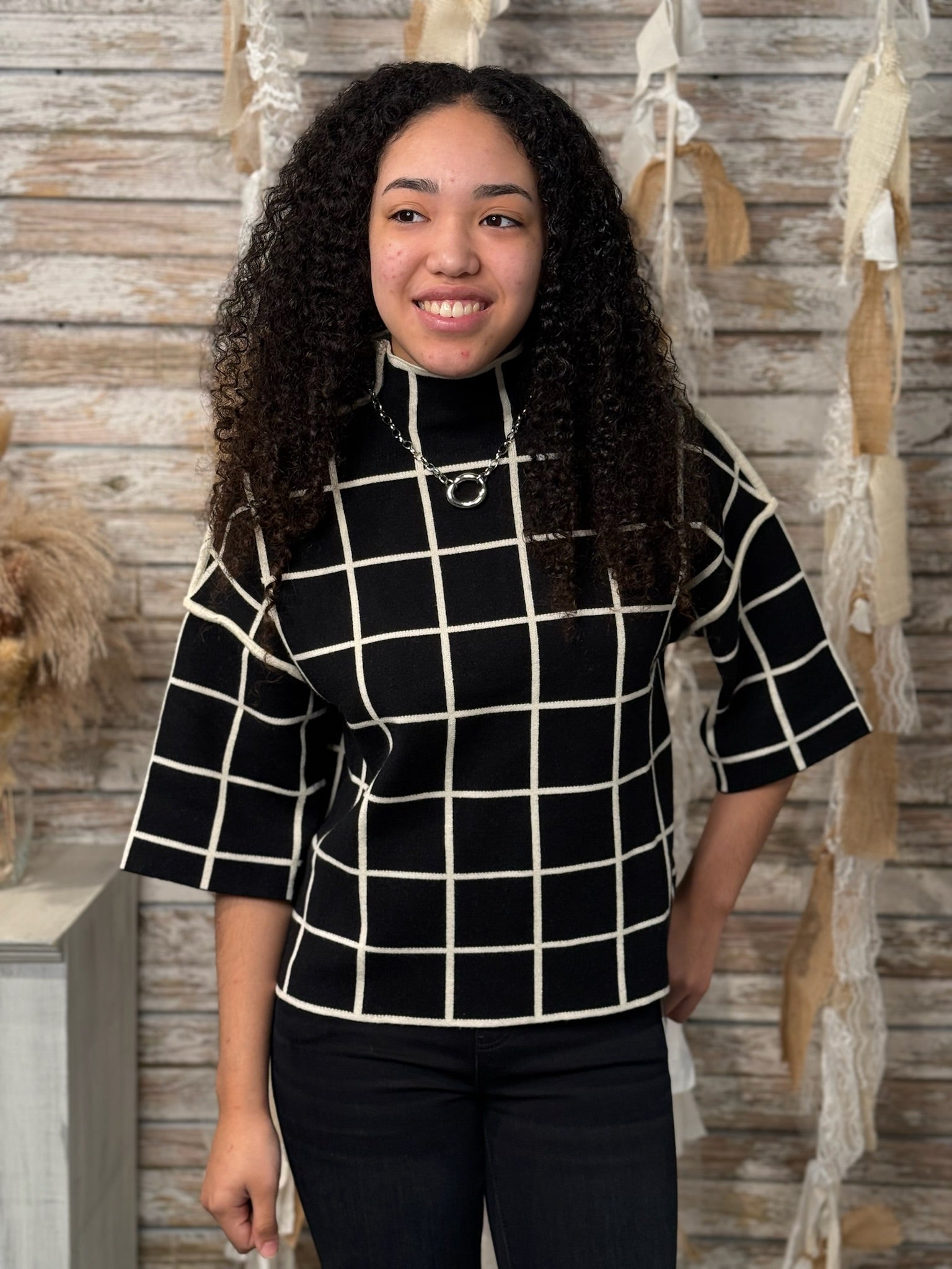 Checkmate Mock Neck Top - Mainstream Boutique