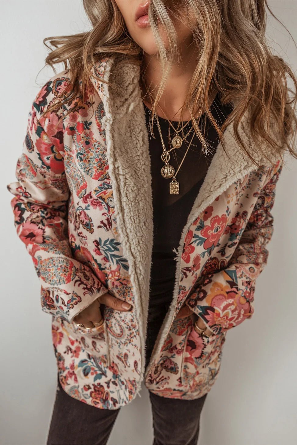 Daisy Vintage Paisley Floral Sherpa Lined Hooded Jacket - Mainstream Boutique