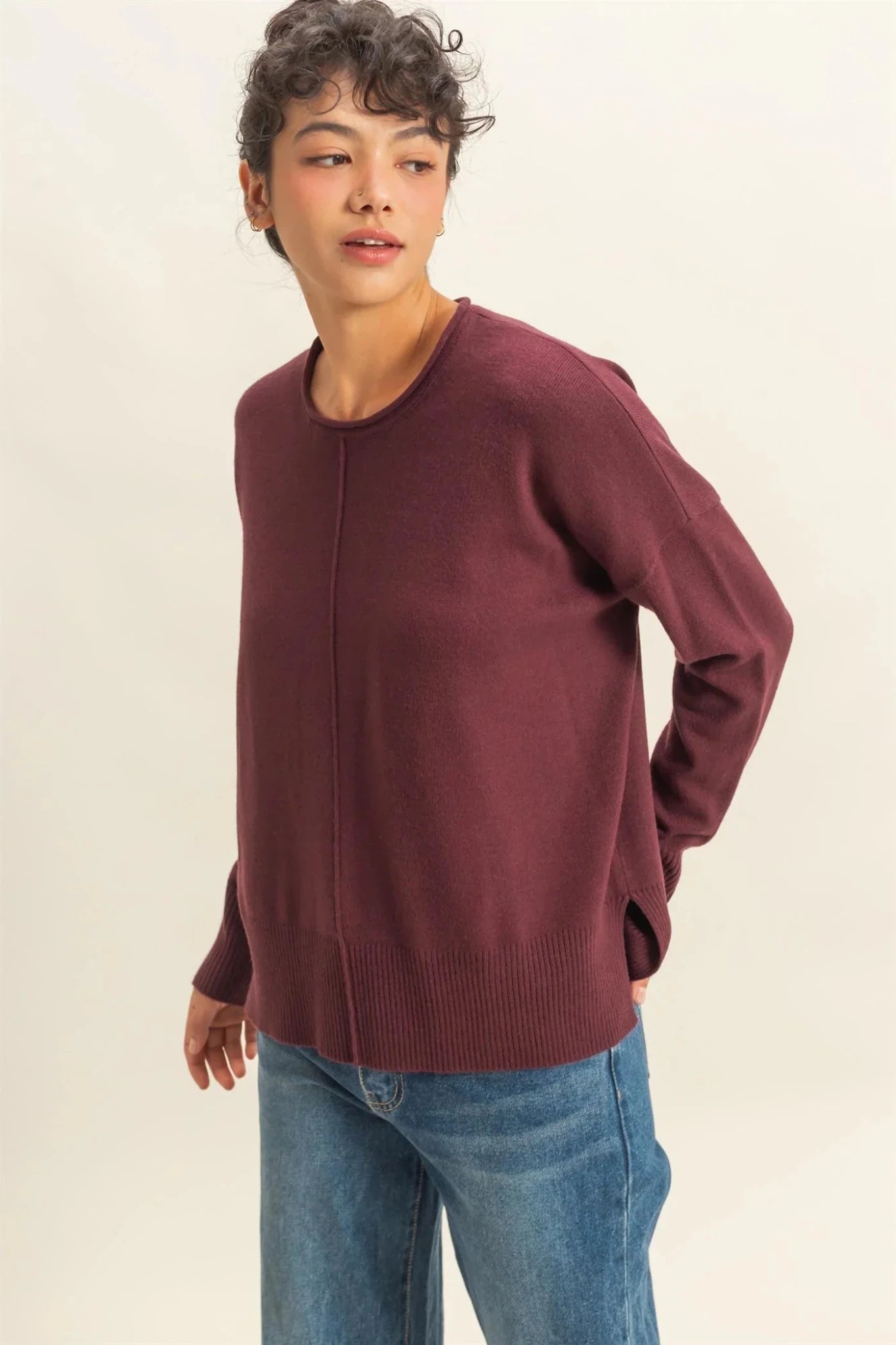 Roll Neck Drop Shoulder Sweater - Mainstream Boutique