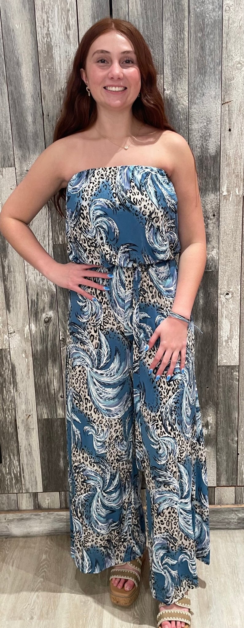 Printed Tube Jumpsuit W/ Belt - Mainstream Boutique
