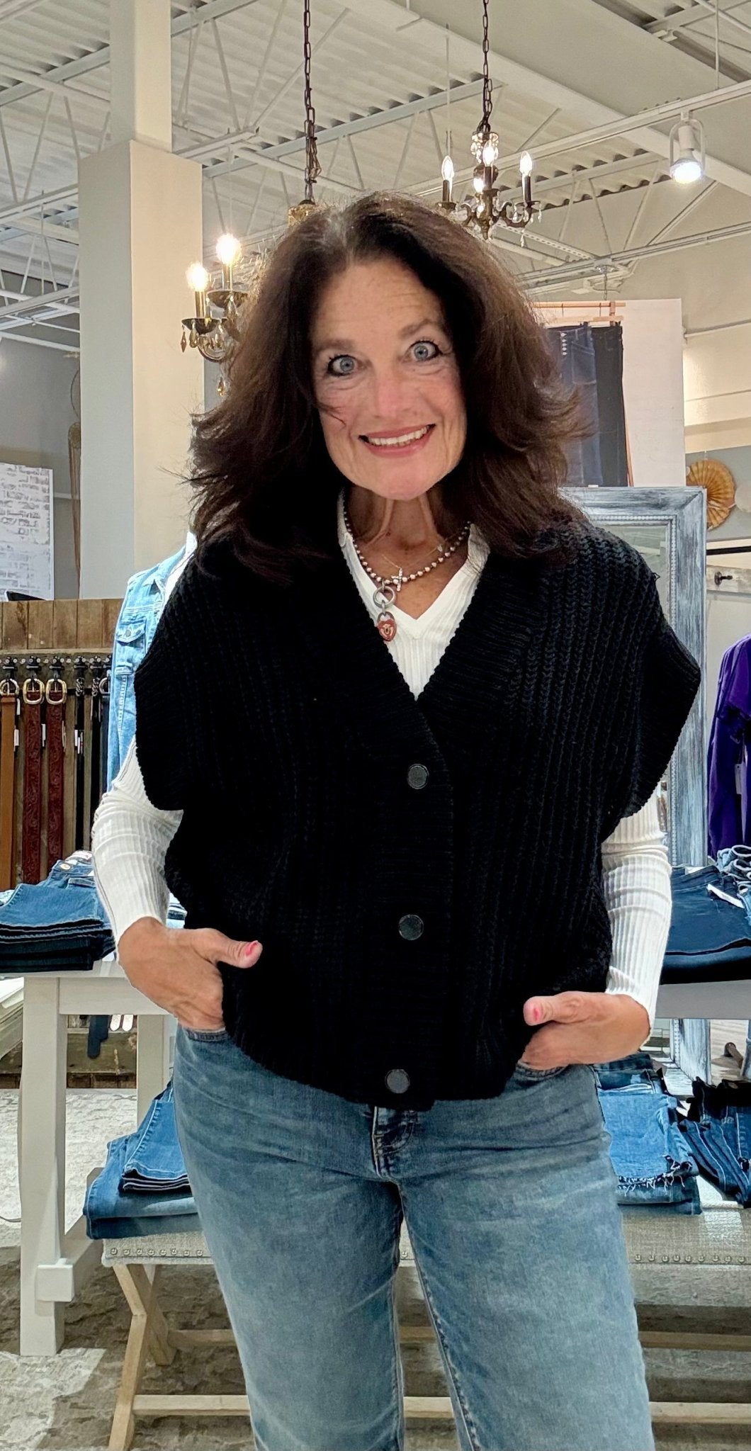 Short Sleeve Button Up Cardigan- black