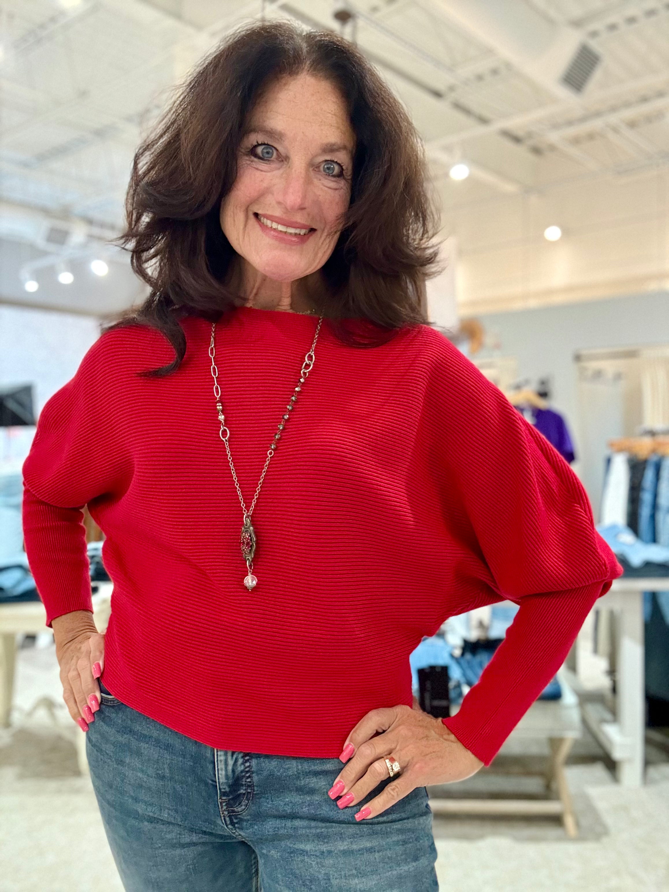 Long Sleeve Boat Neck Dolman Sweater