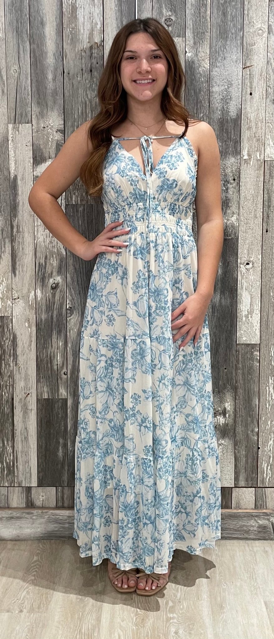 Printed Mesh Long Tiered Dress - Mainstream Boutique