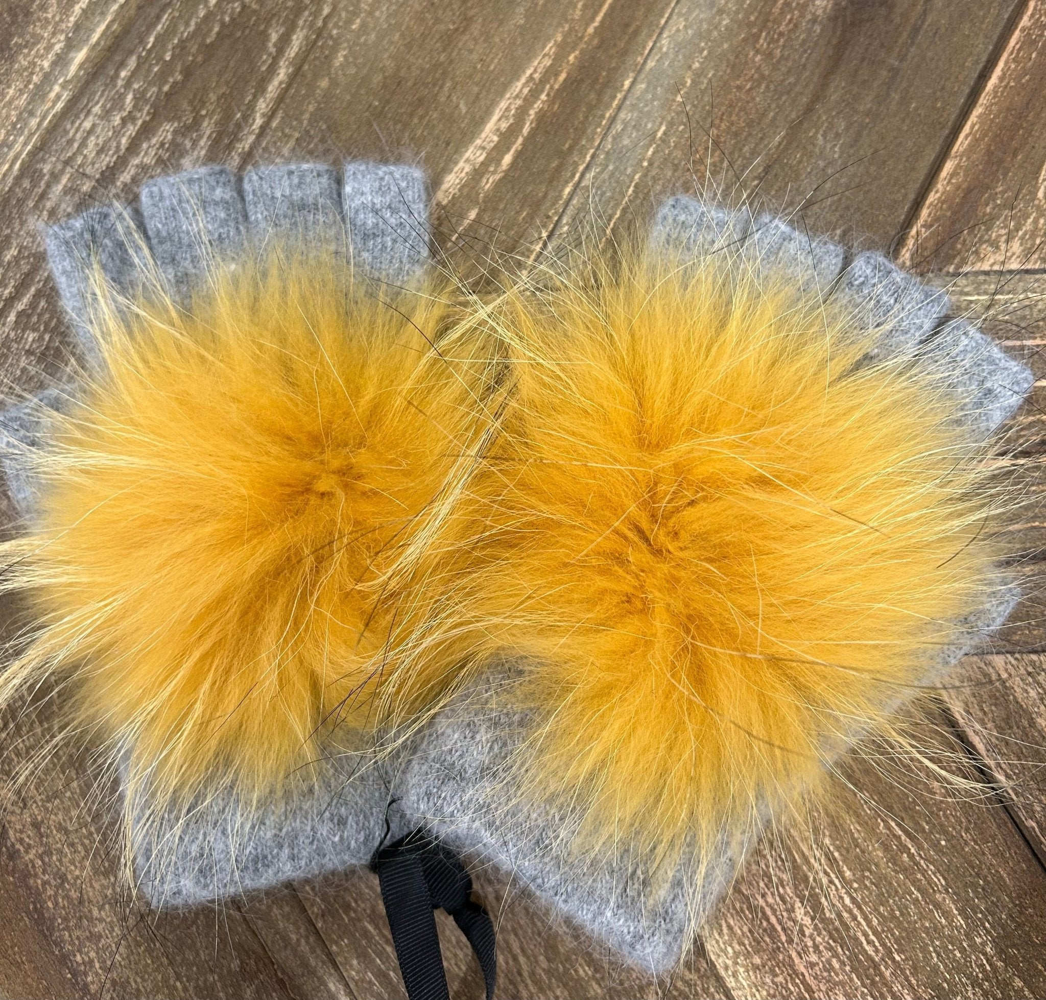 Angora Pom Handwarmer - Grey/Golden - Mainstream Boutique
