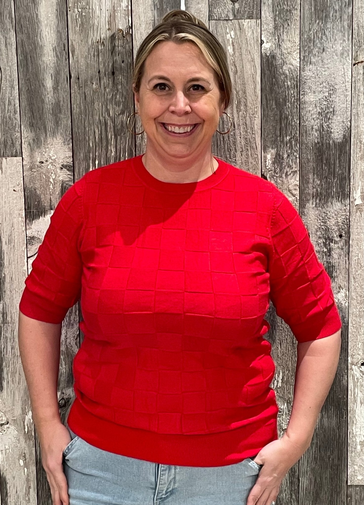 Short Sleeve Textured Sweater Top - Mainstream Boutique