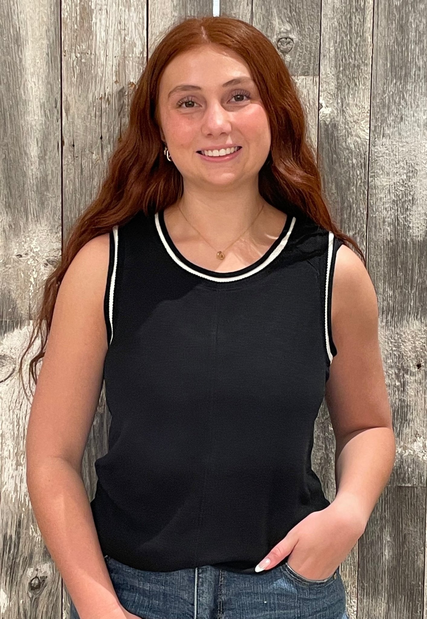 Sleeveless Boarder Knit Tank - Mainstream Boutique