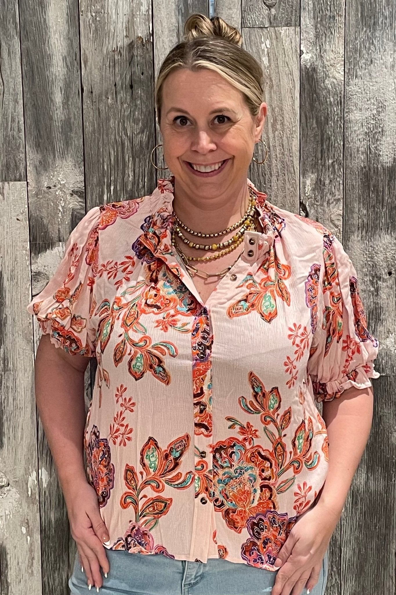 Elbow Length Printed Top - Mainstream Boutique