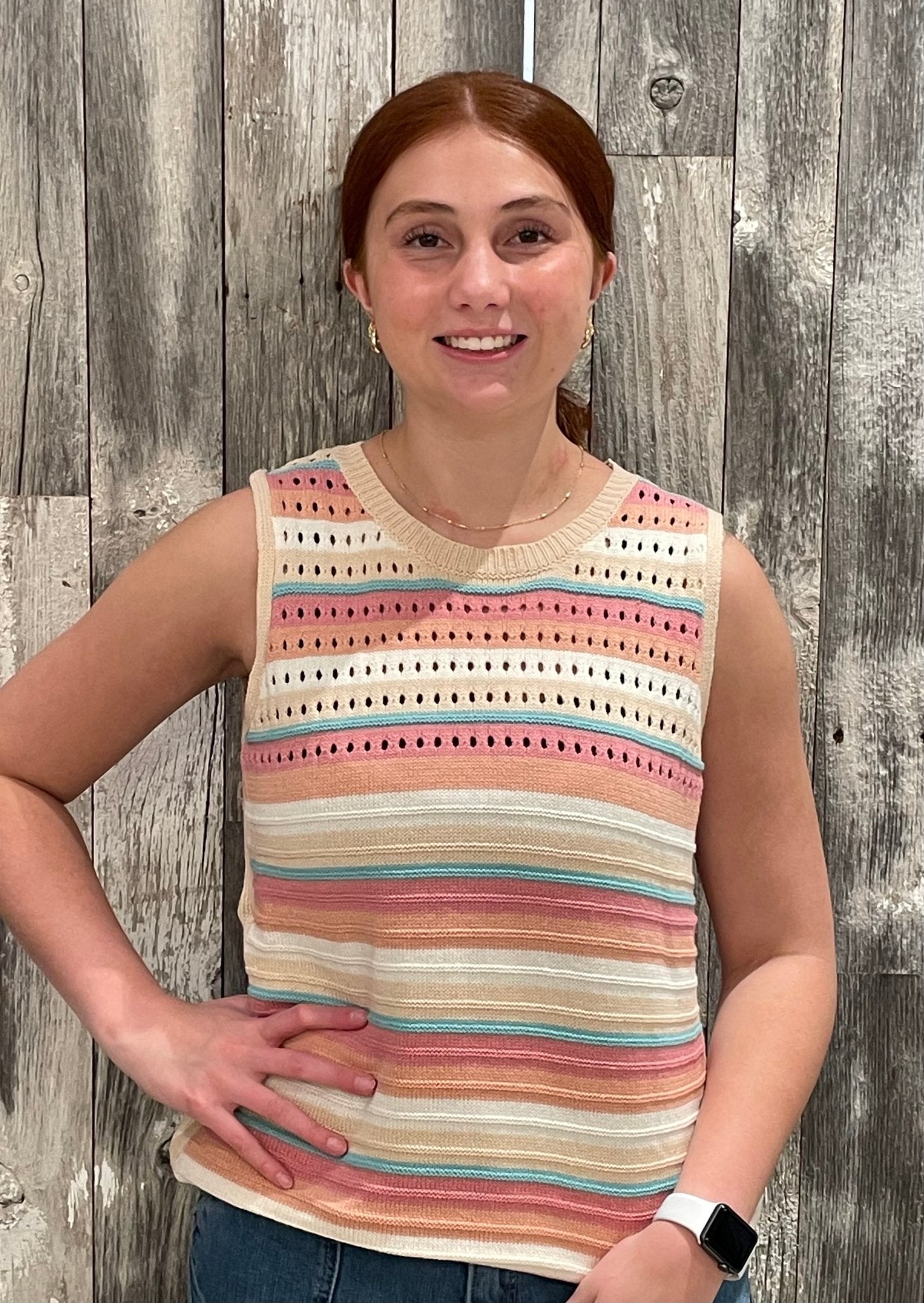 Multi Color Striped Sleeveless Sweater - Mainstream Boutique