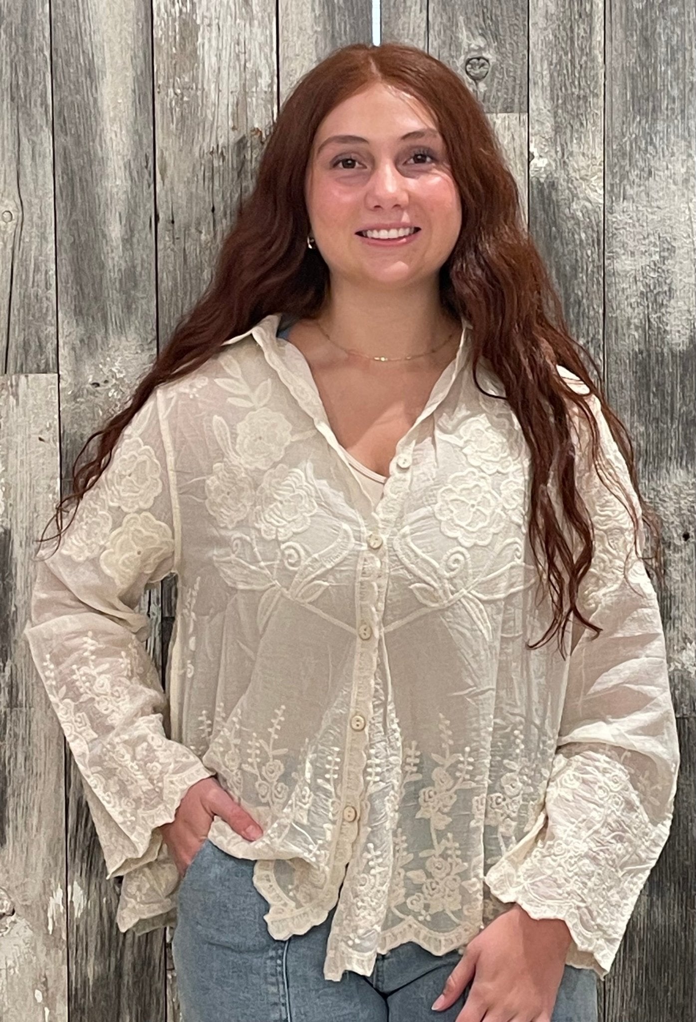 Wild Flower Lacy Scalloped Hem Shirt - Mainstream Boutique