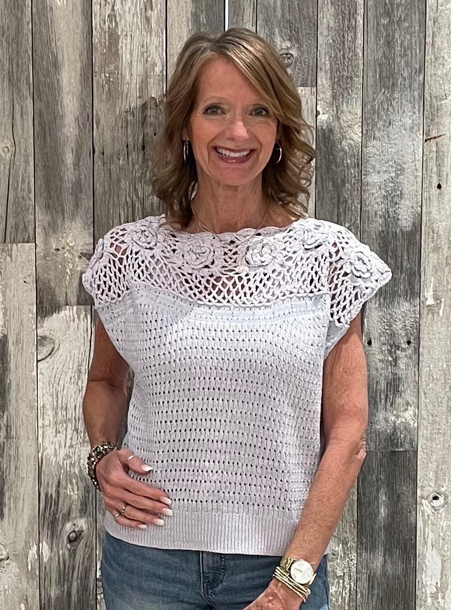 Floral Yoke Crochet Top - Mainstream Boutique