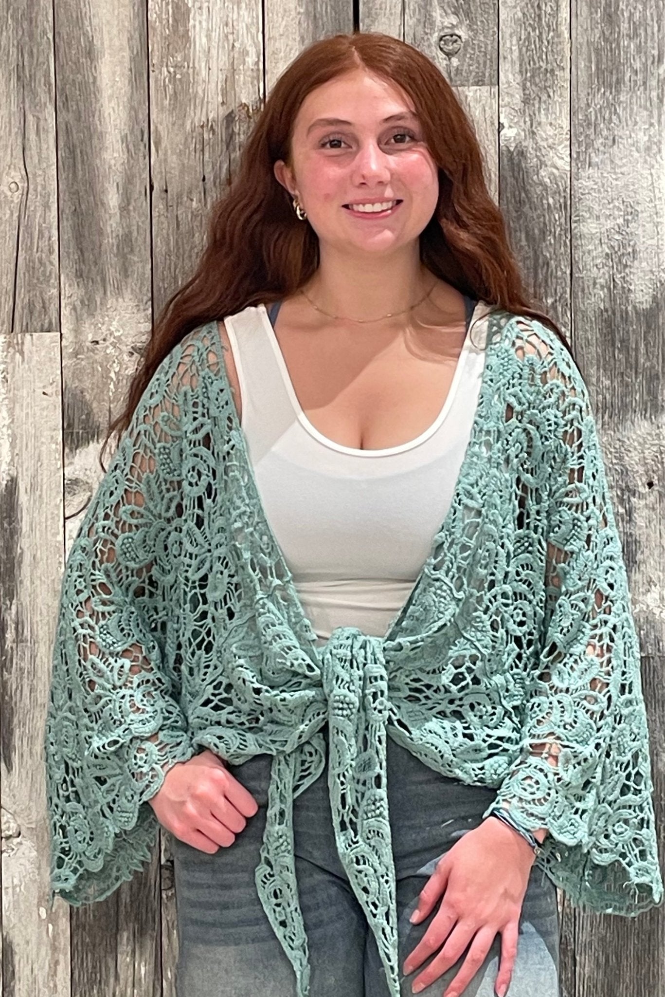 *Final Sale* Crochet Floral Kimono Wrap With Petal Design - Mainstream Boutique
