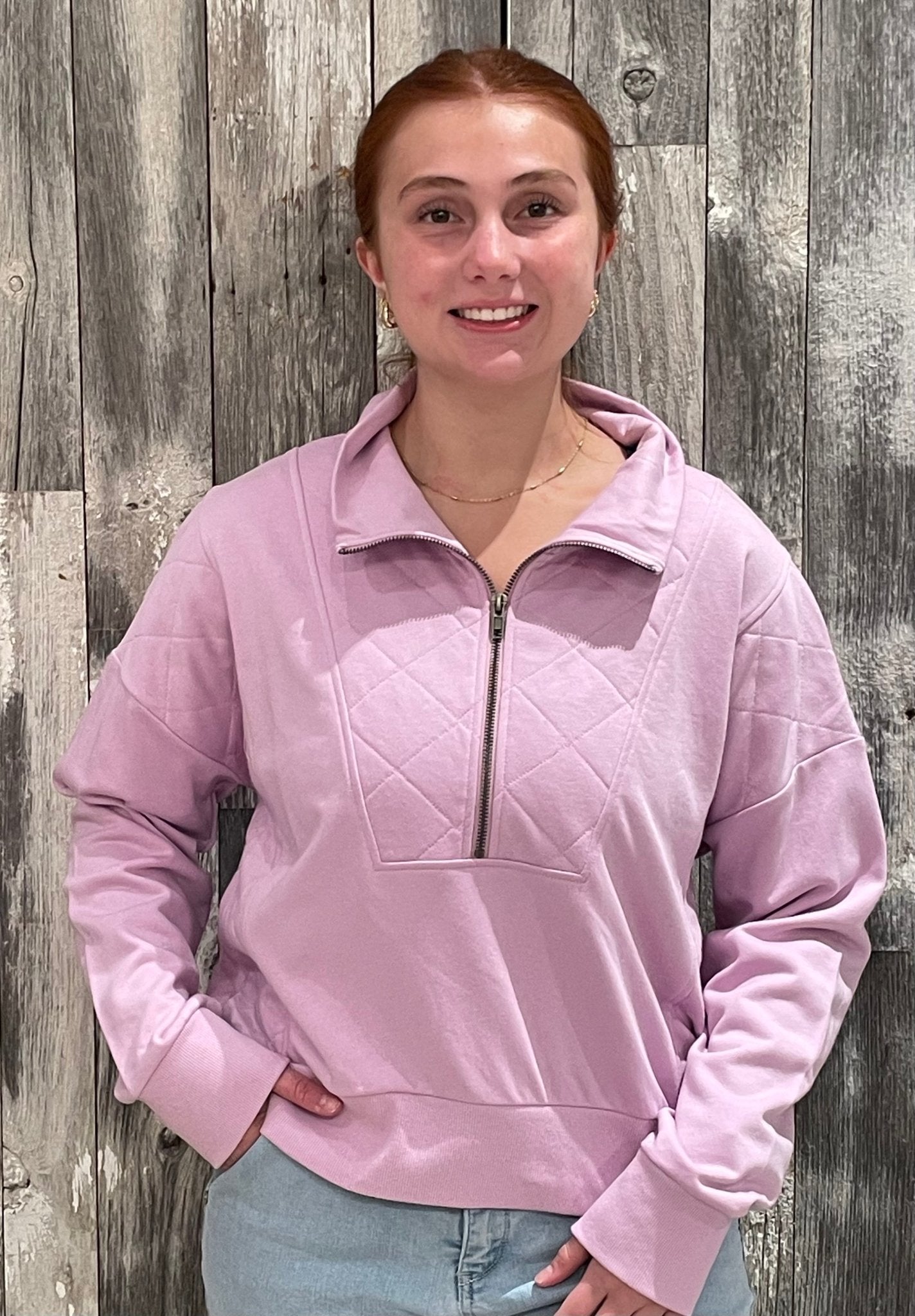 Half Zip Quilted Sweatshirt - Mainstream Boutique