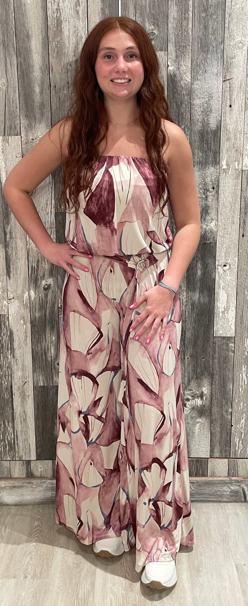 Printed Tube Jumpsuit W/ Belt - Mainstream Boutique
