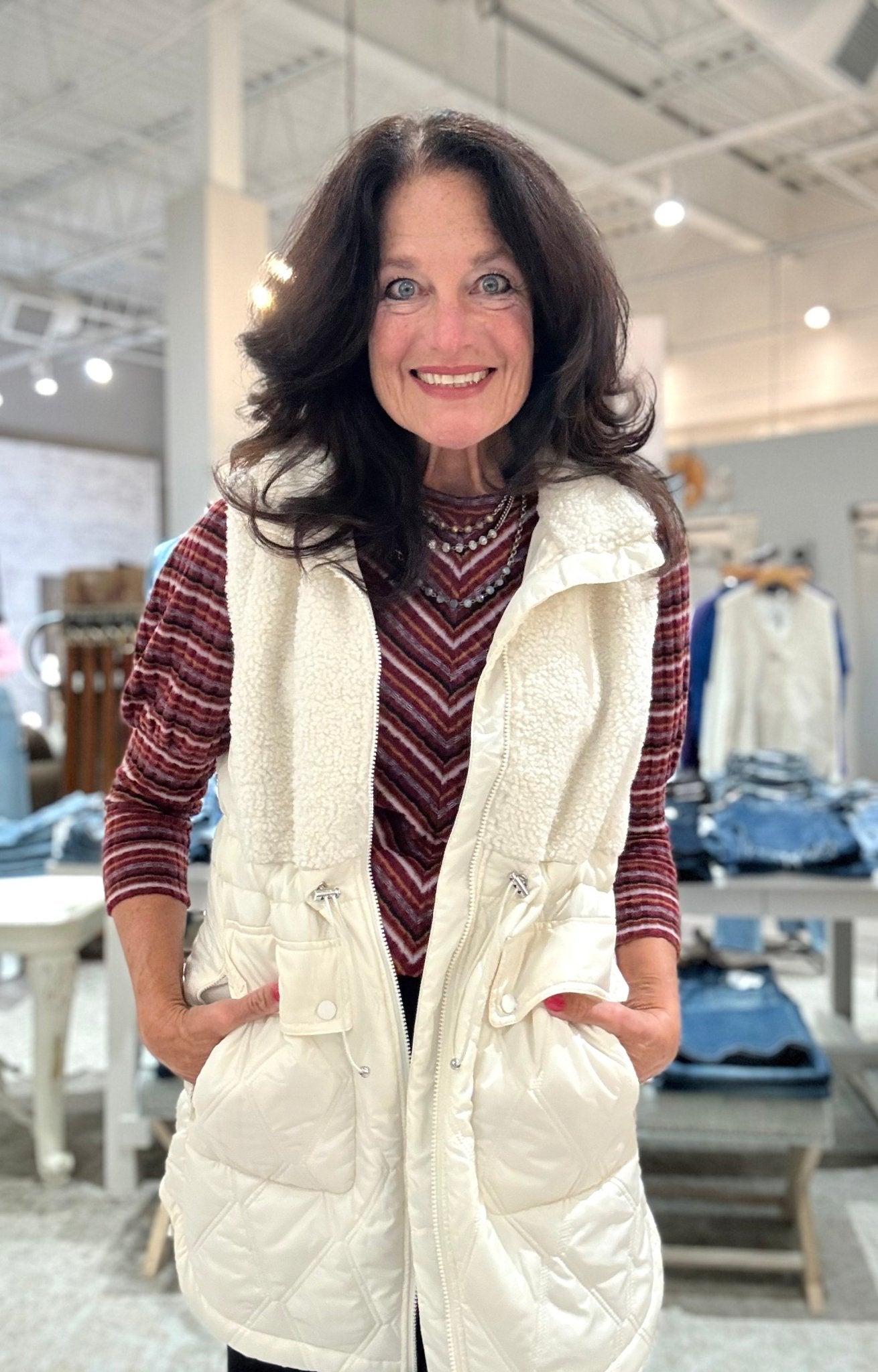 Sleeveless Mix Media Sherpa Vest