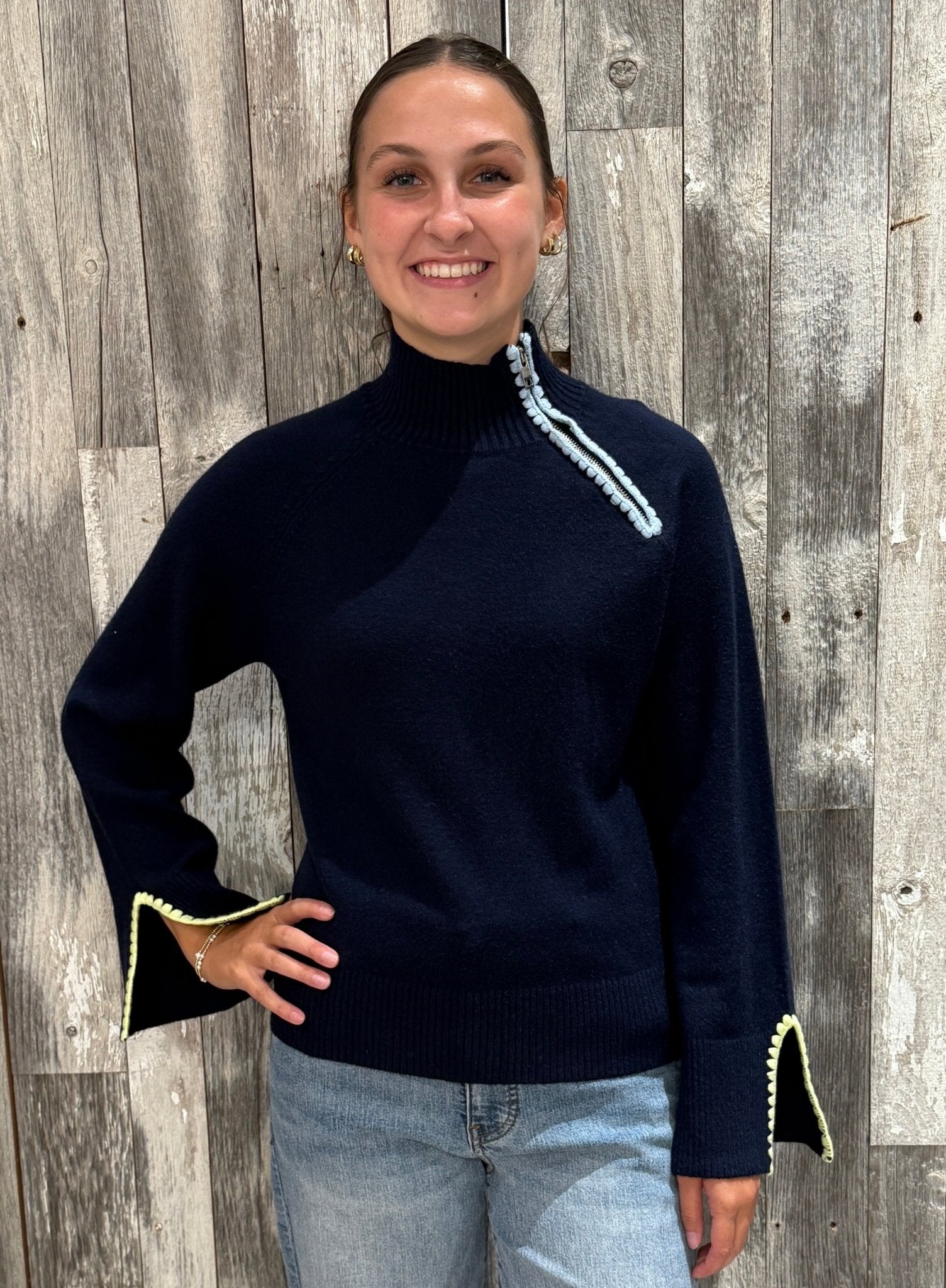 Charlie B Mock Neck Sweater W/ Zipper Detail - Mainstream Boutique