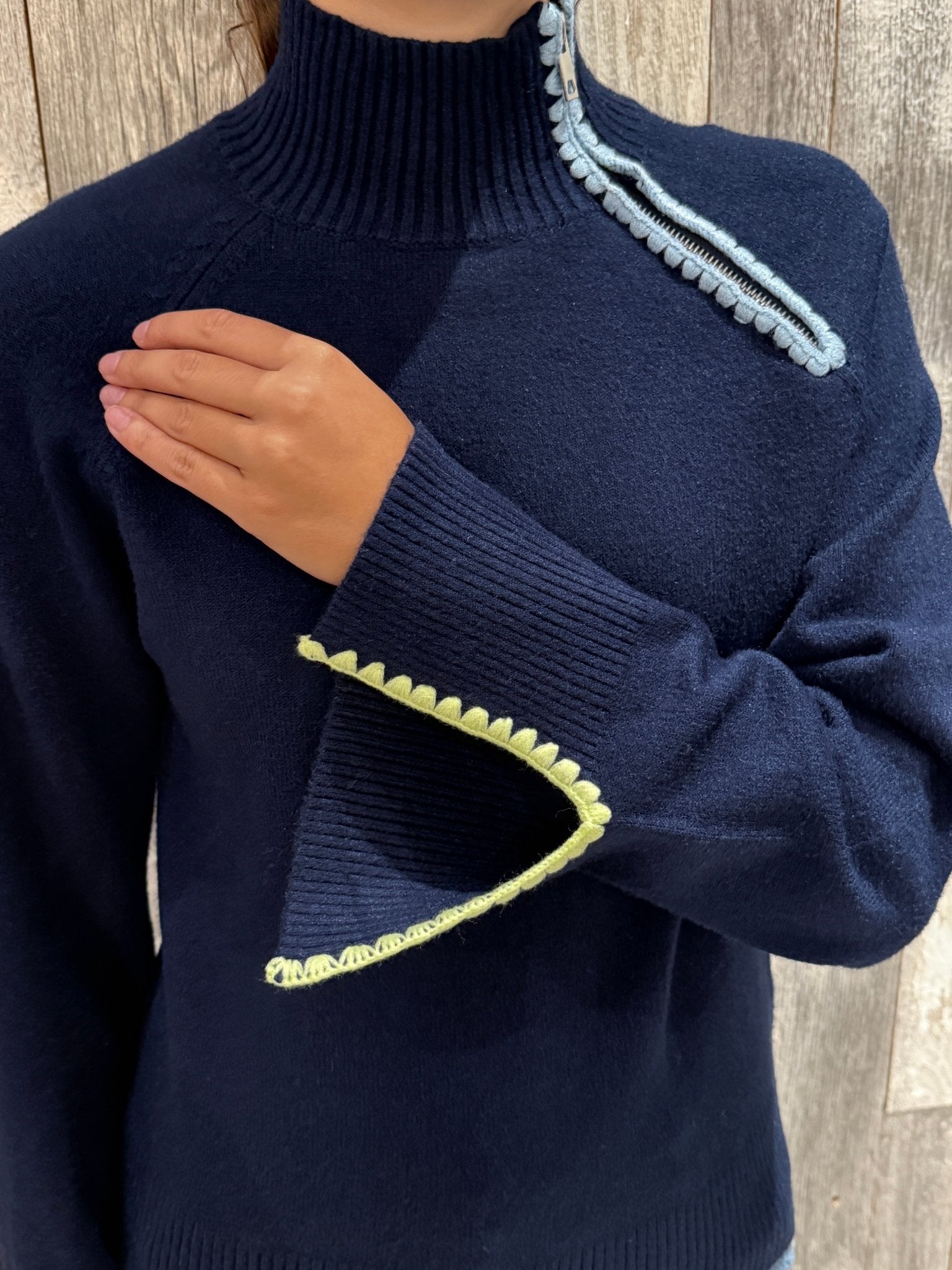 Charlie B Mock Neck Sweater W/ Zipper Detail - Mainstream Boutique
