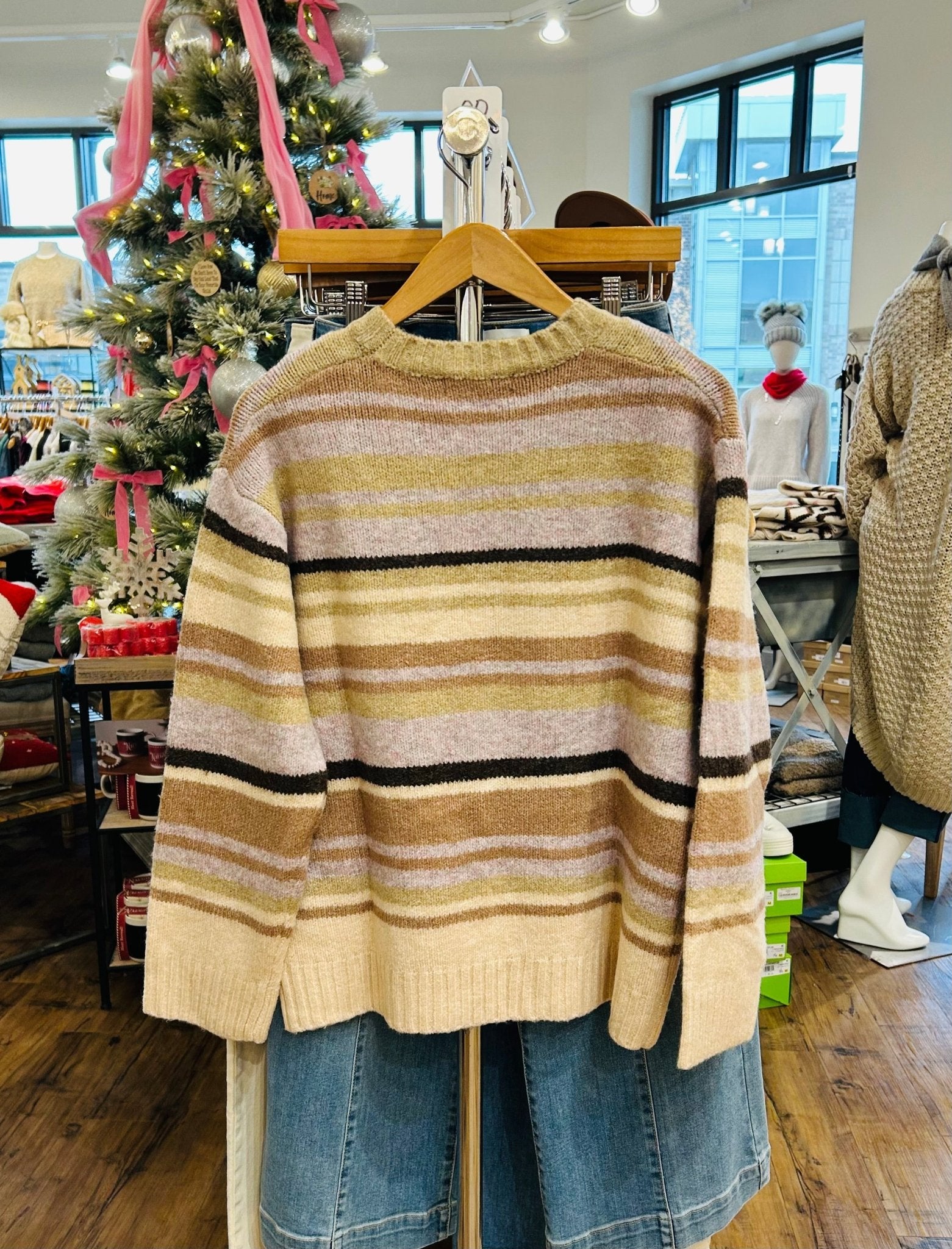 Pinch Multicolor Striped Knit Sweater - Taupe Multi - Mainstream Boutique