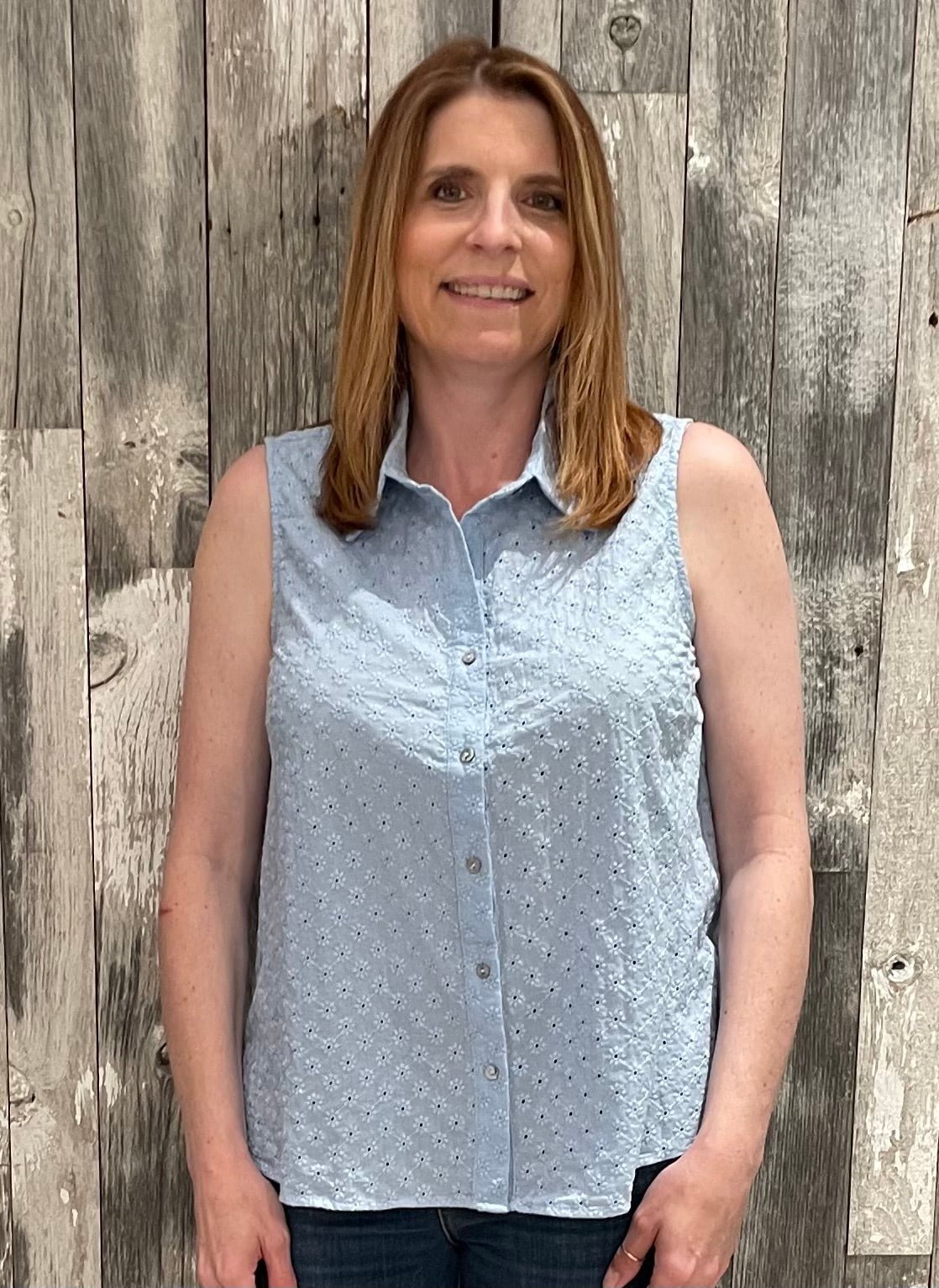 Sleeveless Eyelet Button Down Top - Mainstream Boutique
