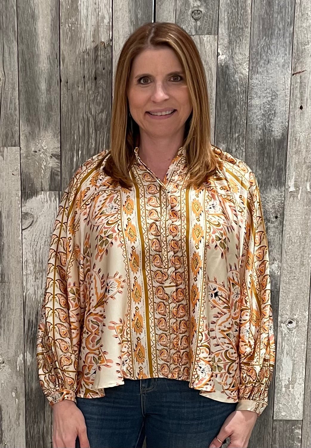 Mirrored Scarf Print Blouse - Mainstream Boutique