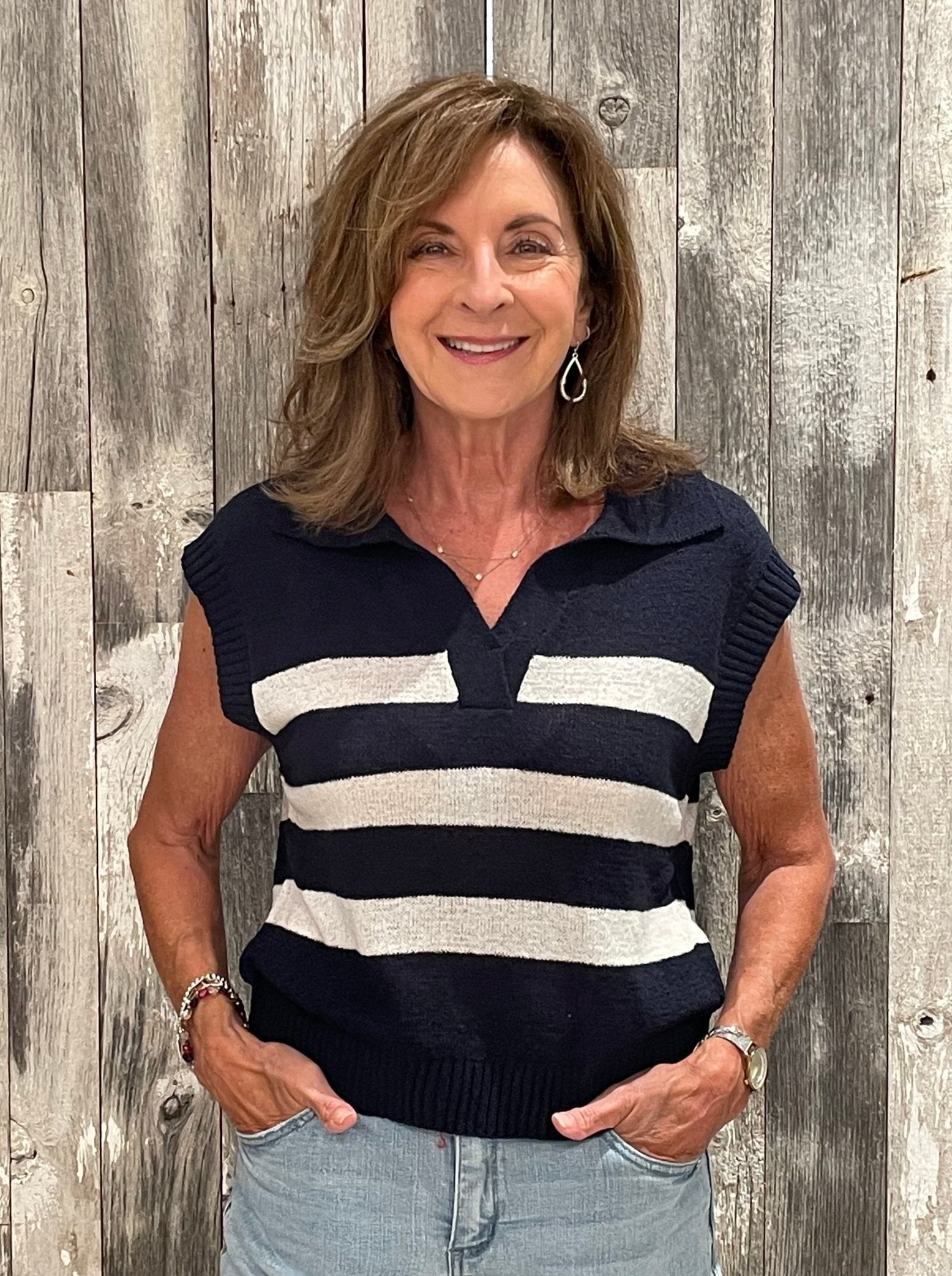 Striped Lightweight Knit Polo Vest - Mainstream Boutique