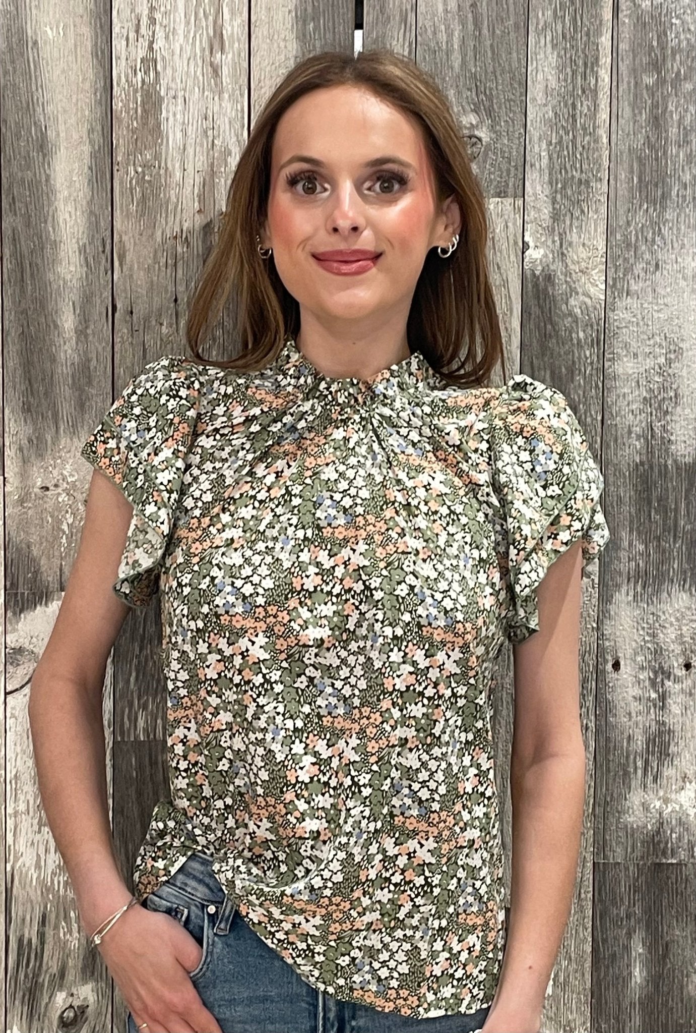 Floral Butterfly Sleeve Printed Blouse - Mainstream Boutique